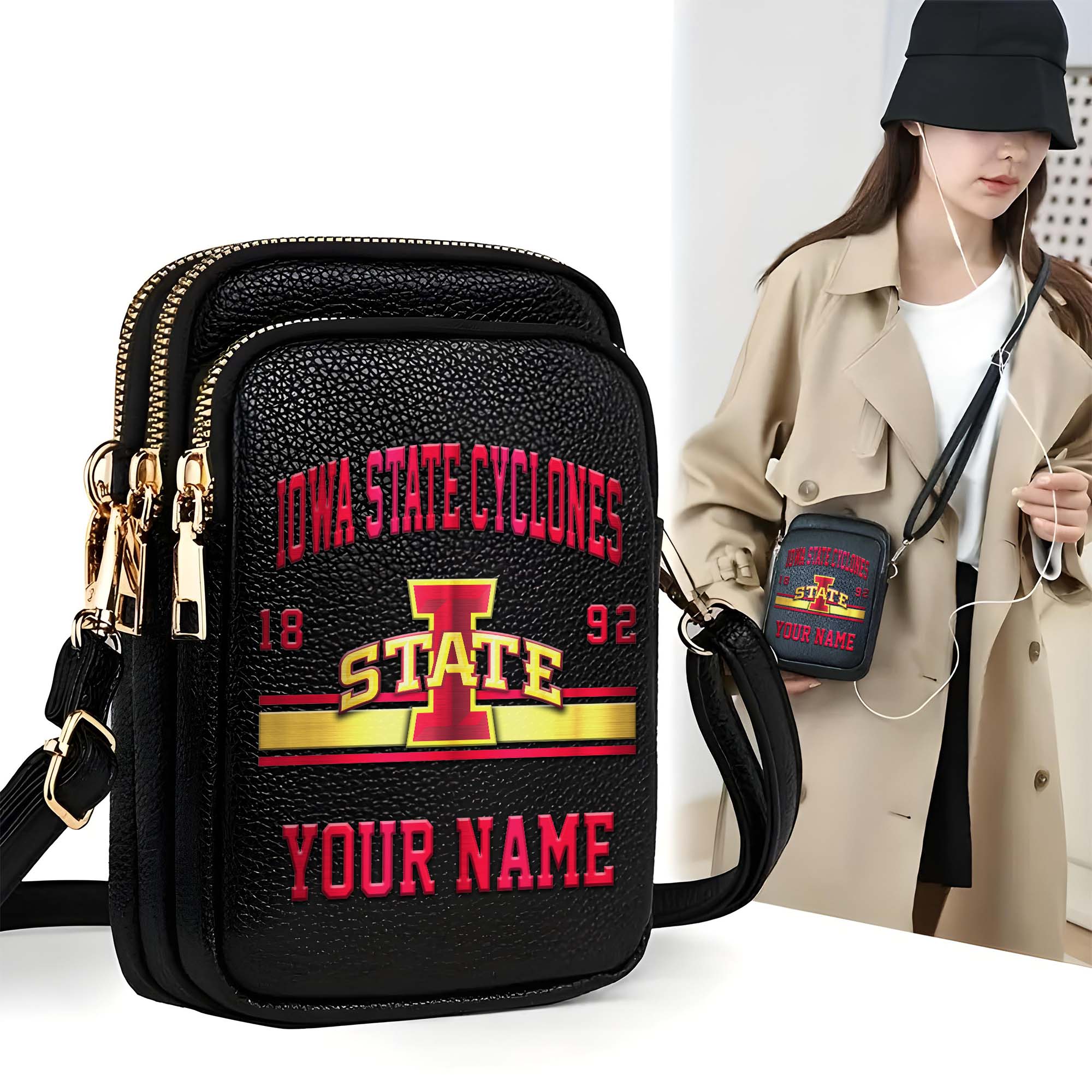 Iowa State Cyclones Customized Women's Mobile Phone Bag with Your Name, Leather Crossbody Bag, Fan Gifts EHIVM-0206714