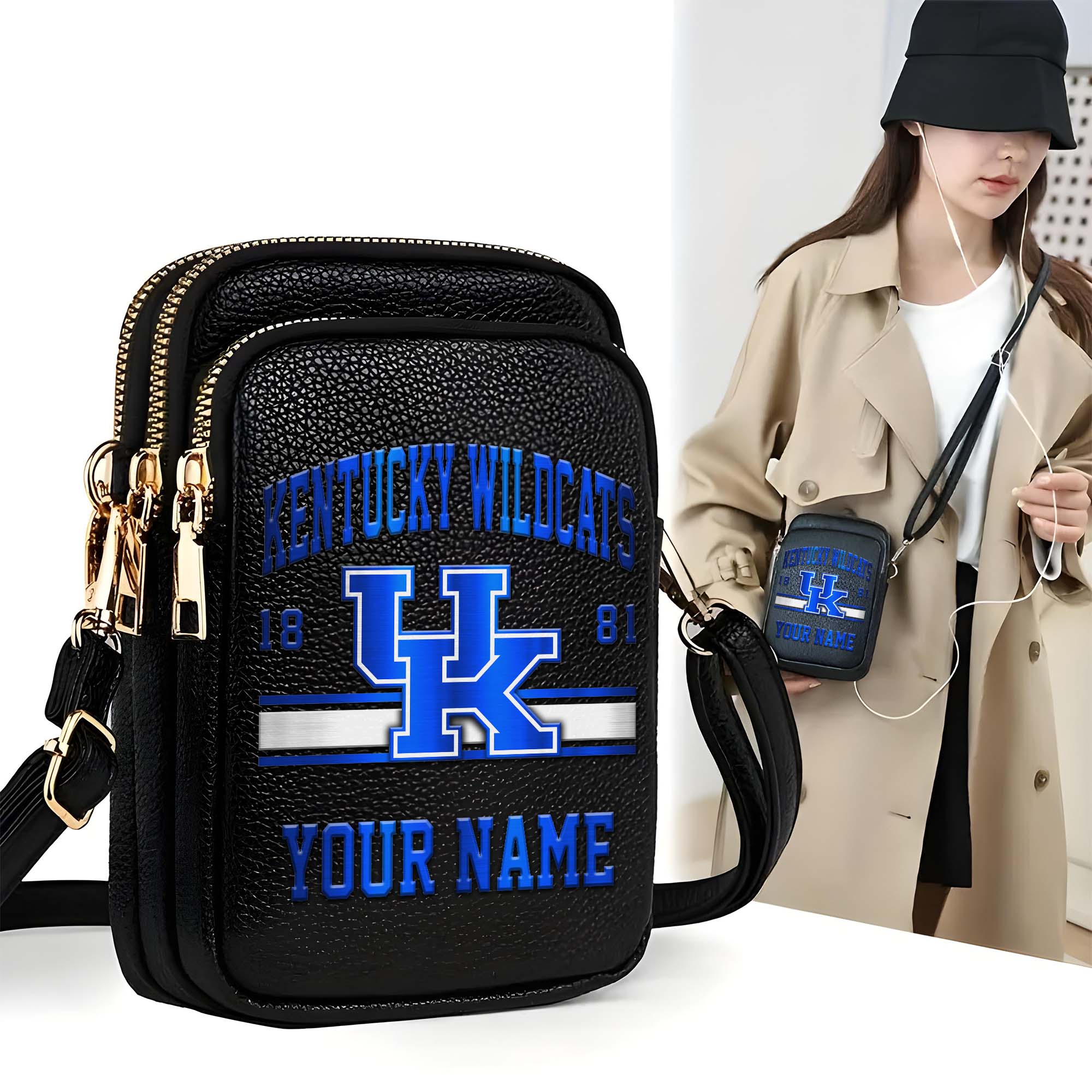 Kentucky Wildcats Customized Women's Mobile Phone Bag with Your Name, Leather Crossbody Bag, Fan Gifts EHIVM-0206714
