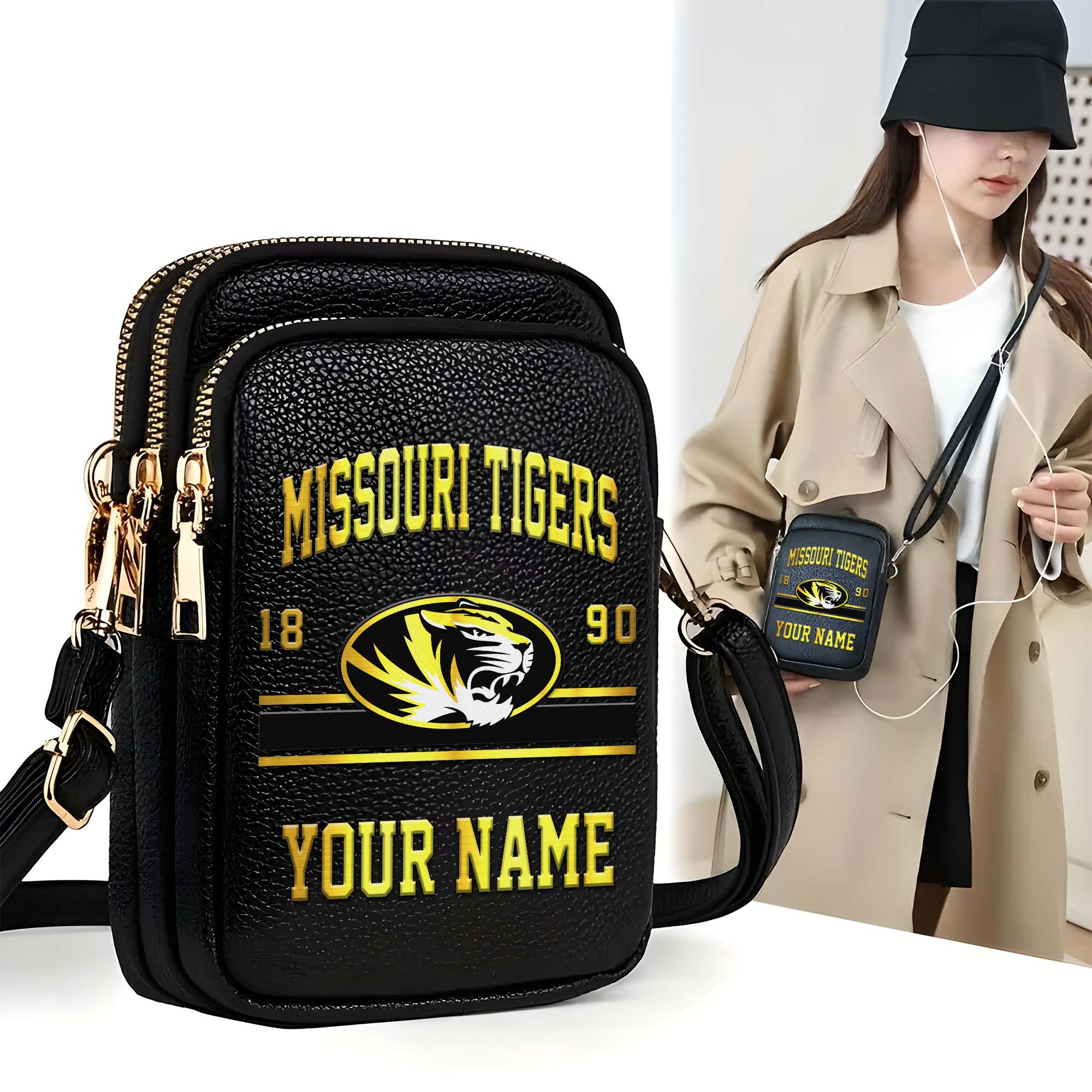 Missouri Tigers Customized Women's Mobile Phone Bag with Your Name, Leather Crossbody Bag, Fan Gifts EHIVM-0206714