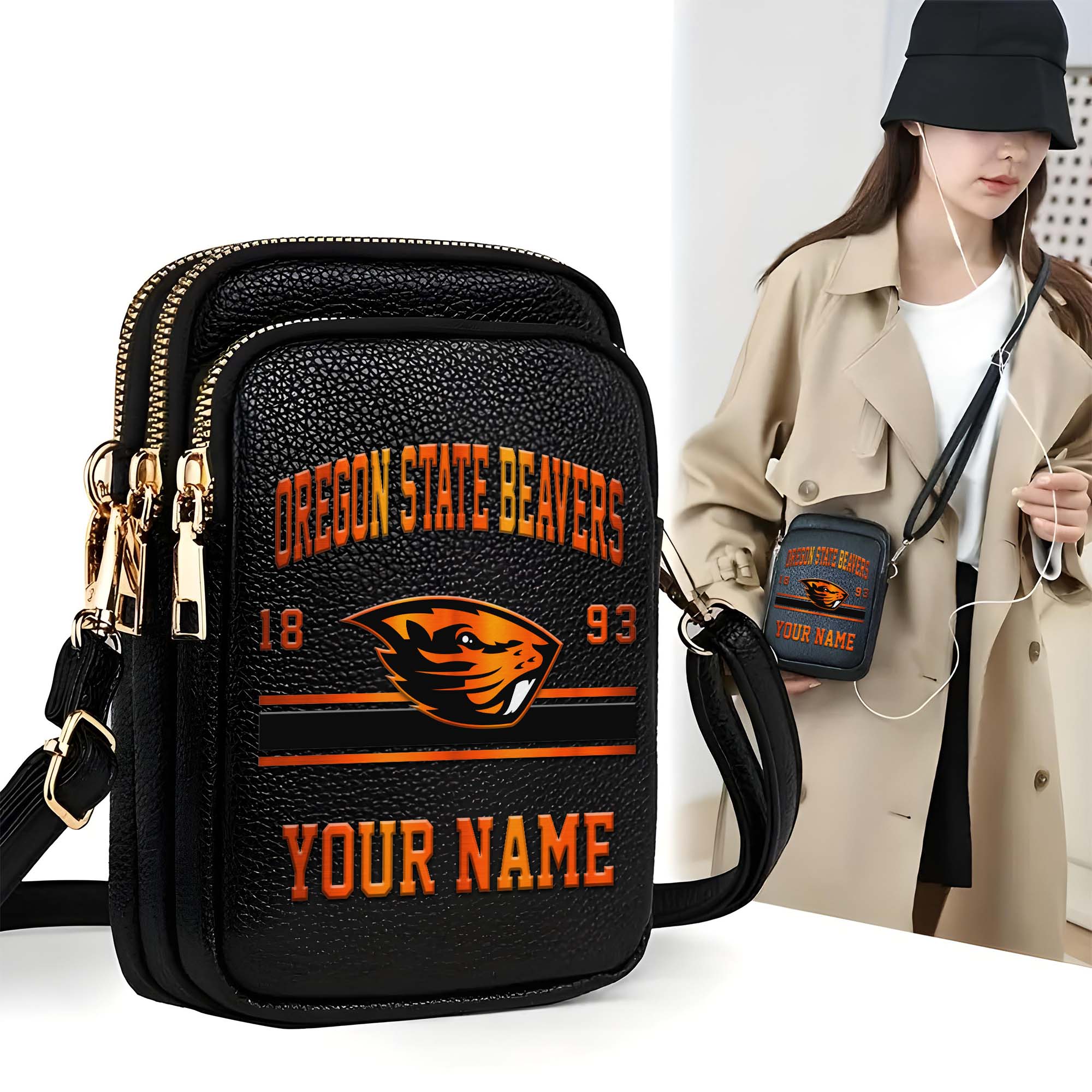 Oregon State Beavers Customized Women's Mobile Phone Bag with Your Name, Leather Crossbody Bag, Fan Gifts EHIVM-0206714