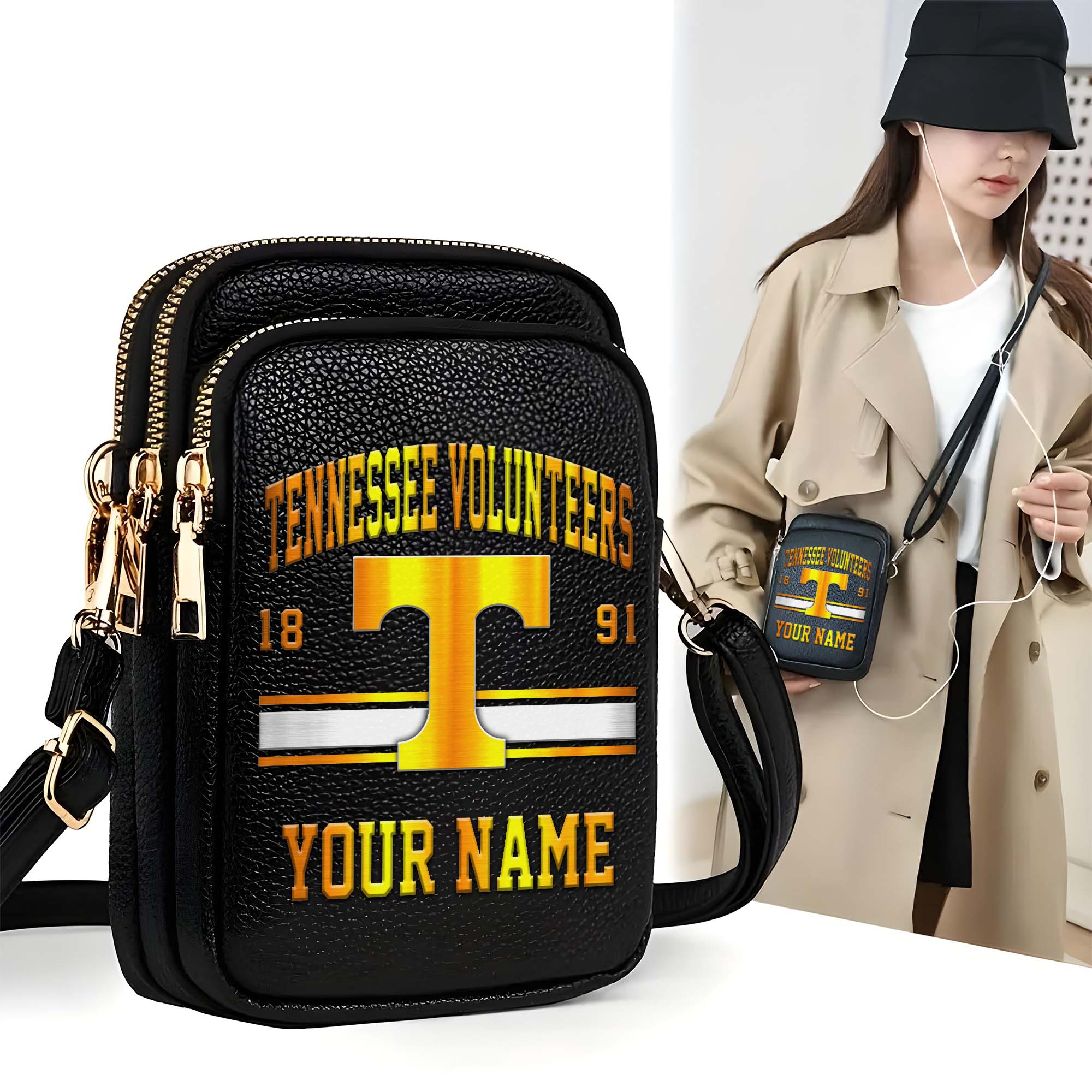 Tennessee Volunteers Customized Women's Mobile Phone Bag with Your Name, Leather Crossbody Bag, Fan Gifts EHIVM-0206714
