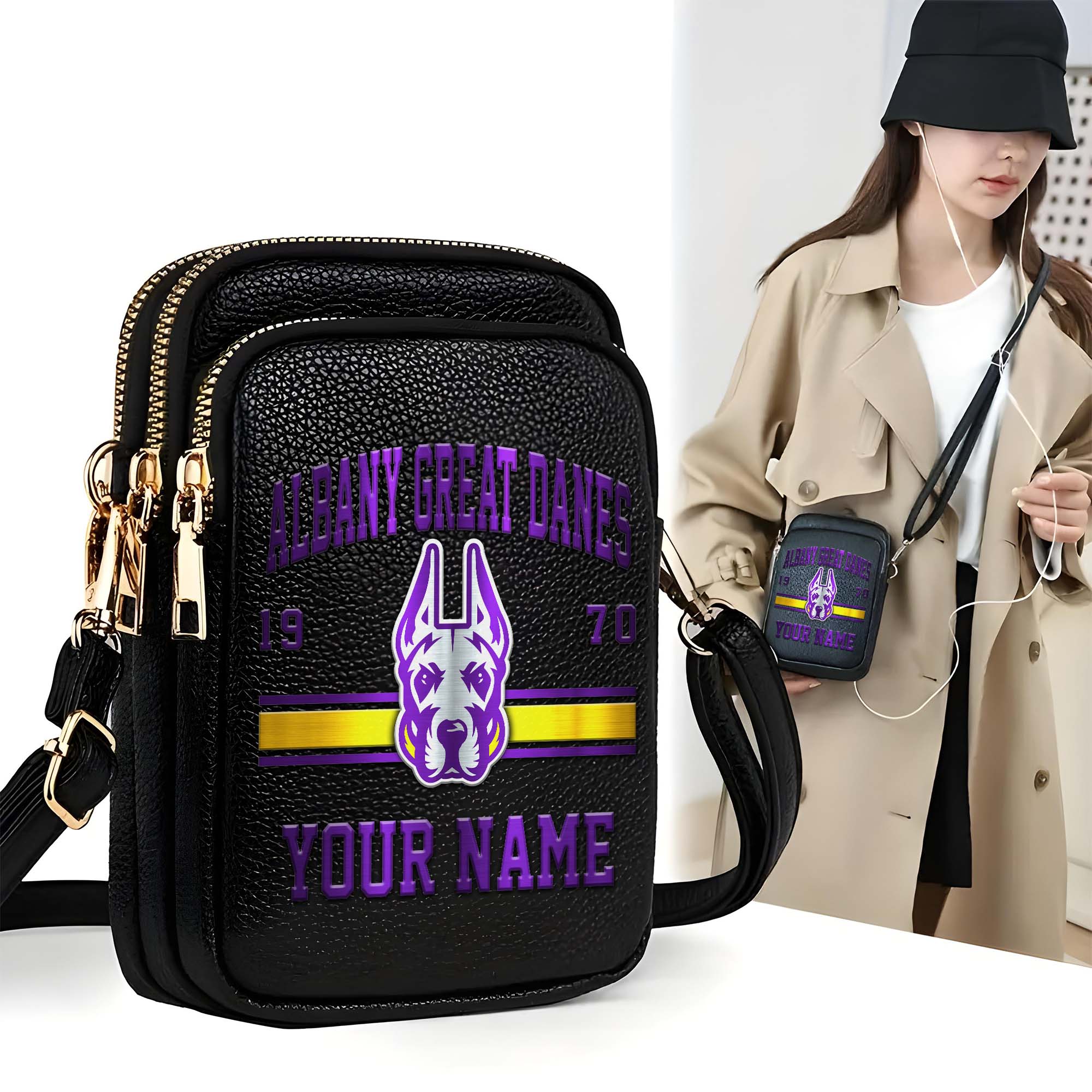 Albany Great Danes Customized Women's Mobile Phone Bag with Your Name, Leather Crossbody Bag, Fan Gifts EHIVM-0206714