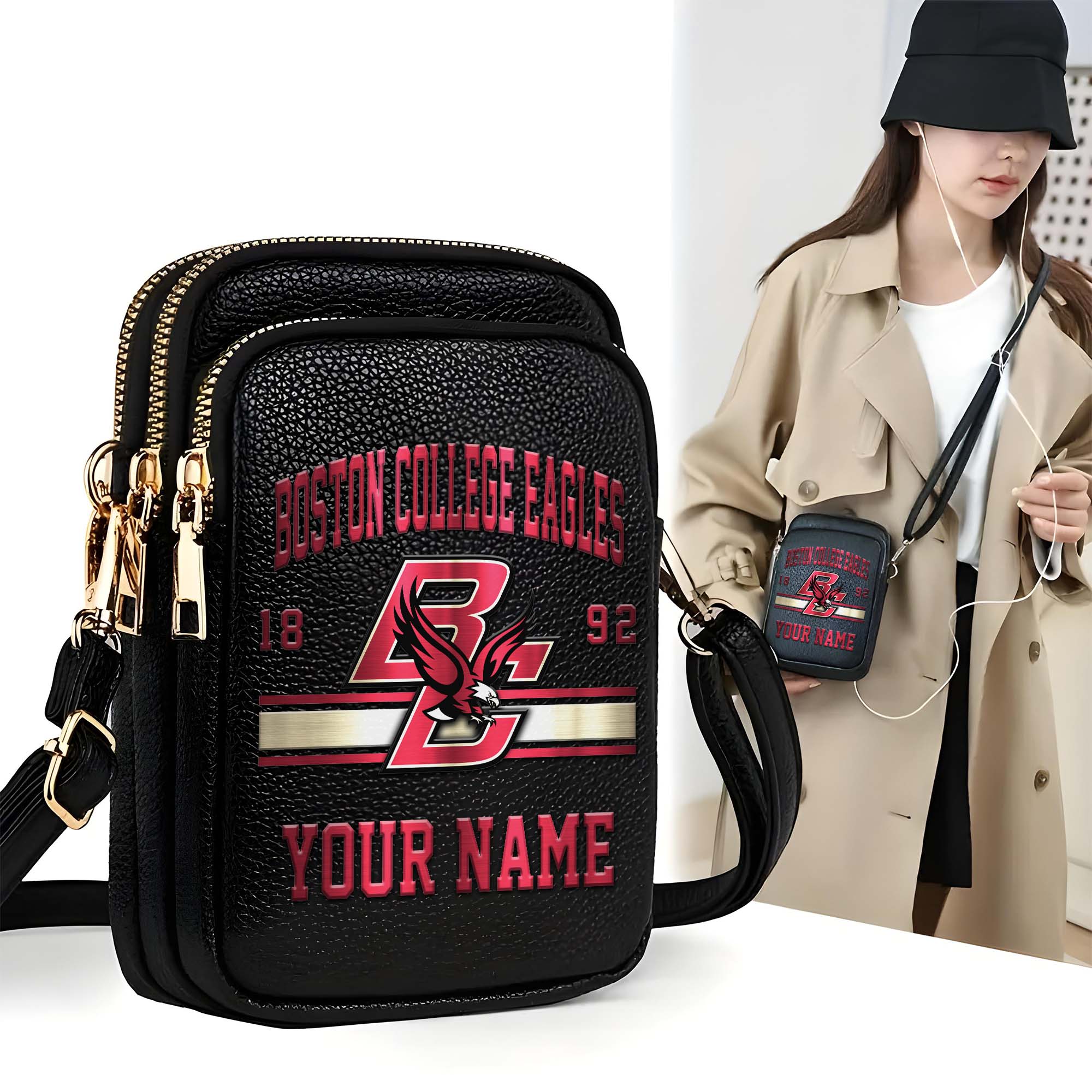 Boston College Eagles Customized Women's Mobile Phone Bag with Your Name, Leather Crossbody Bag, Fan Gifts EHIVM-0206714