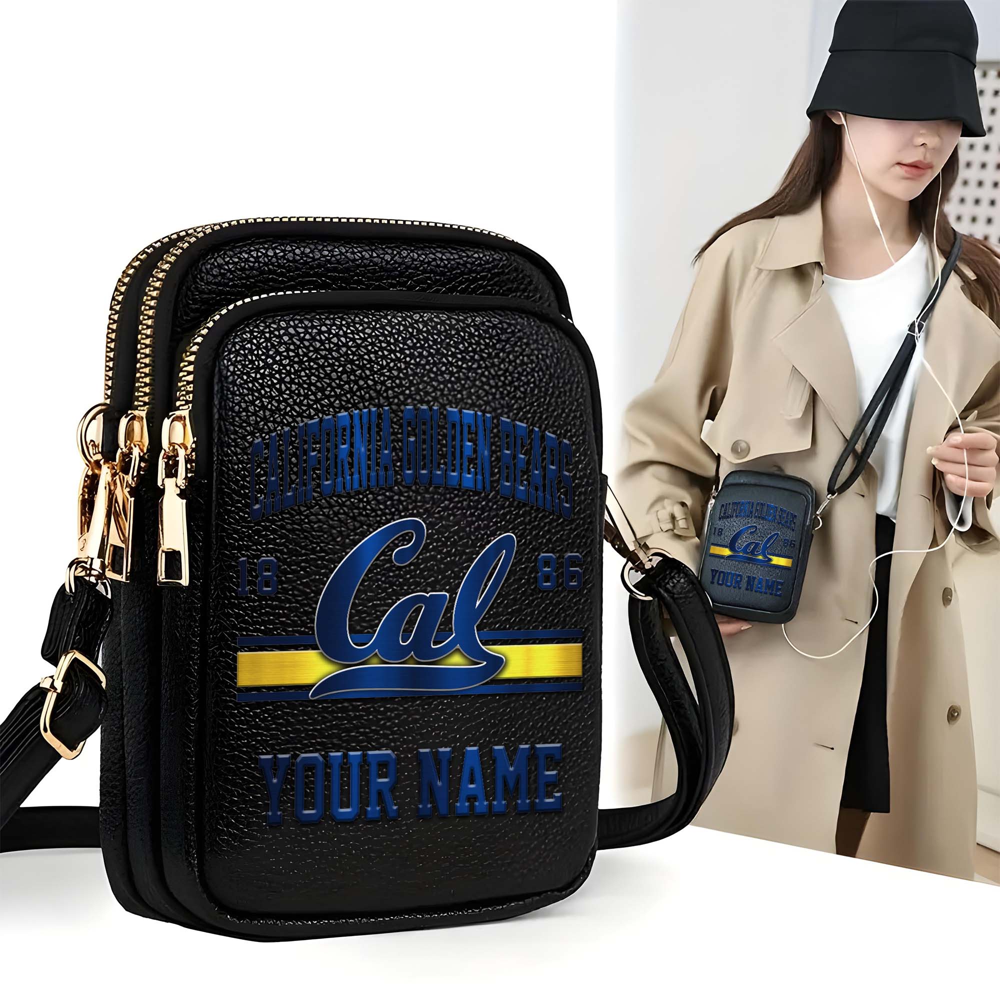 California Golden Bears Customized Women's Mobile Phone Bag with Your Name, Leather Crossbody Bag, Fan Gifts EHIVM-0206714