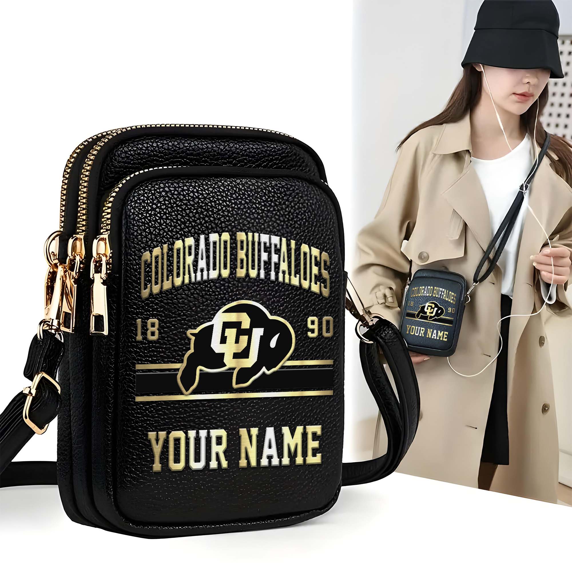 Colorado Buffaloes Customized Women's Mobile Phone Bag with Your Name, Leather Crossbody Bag, Fan Gifts EHIVM-0206714