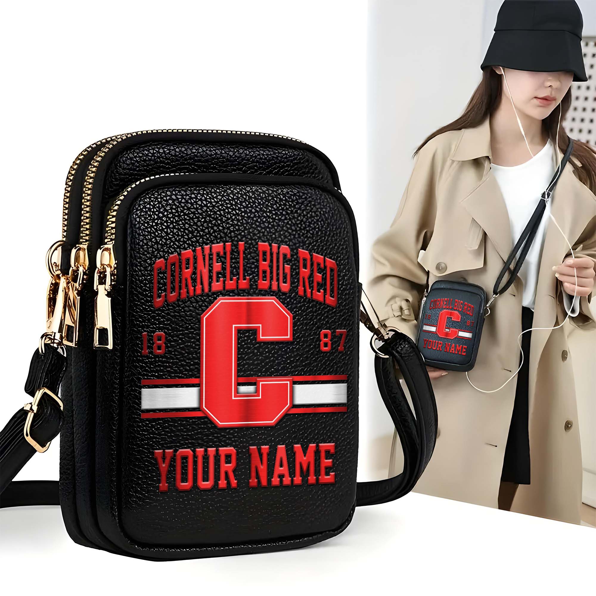 Cornell Big Red Customized Women's Mobile Phone Bag with Your Name, Leather Crossbody Bag, Fan Gifts EHIVM-0206714