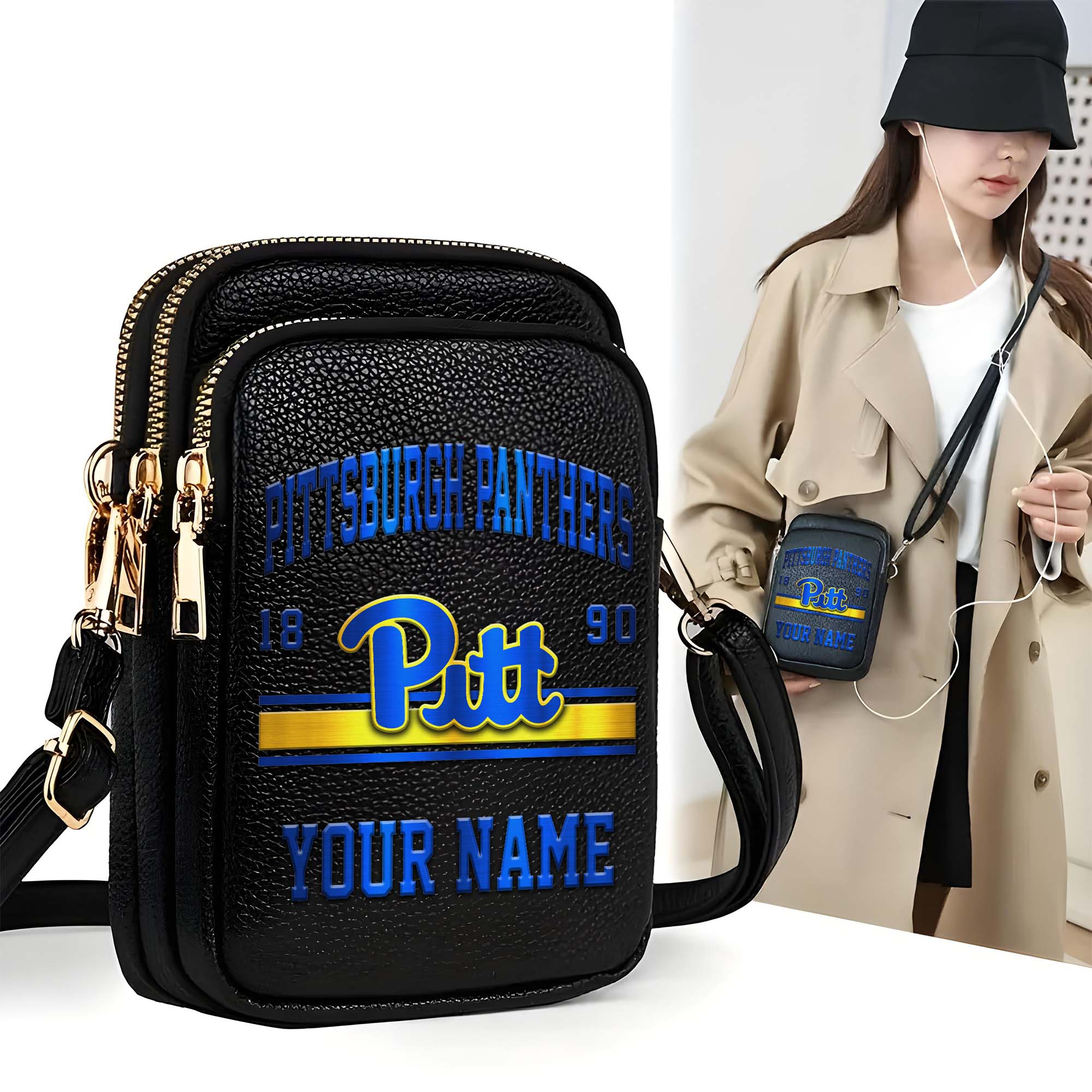 Pittsburgh Panthers Customized Women's Mobile Phone Bag with Your Name, Leather Crossbody Bag, Fan Gifts EHIVM-0206714