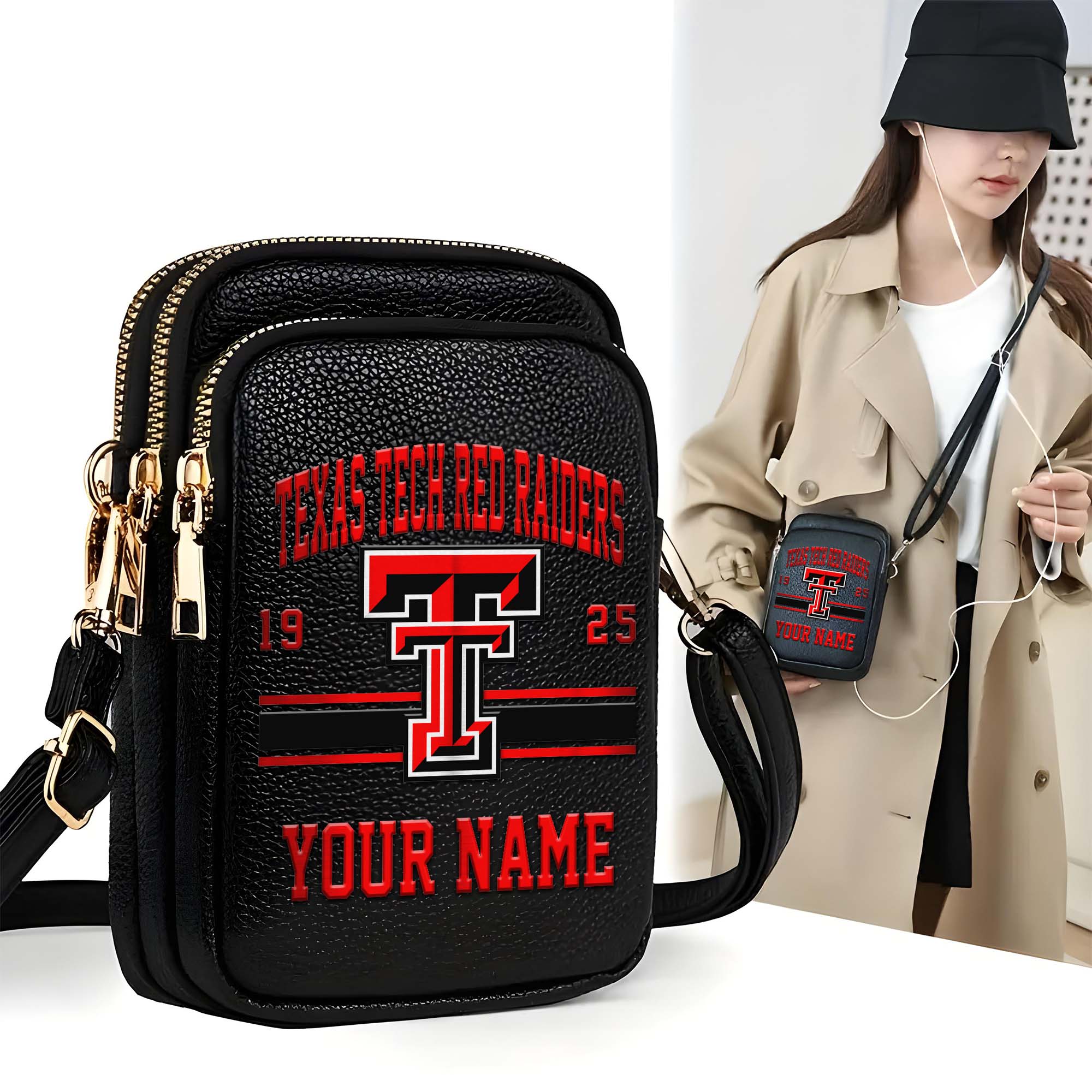 Texas Tech Red Raiders Customized Women's Mobile Phone Bag with Your Name, Leather Crossbody Bag, Fan Gifts EHIVM-0206714