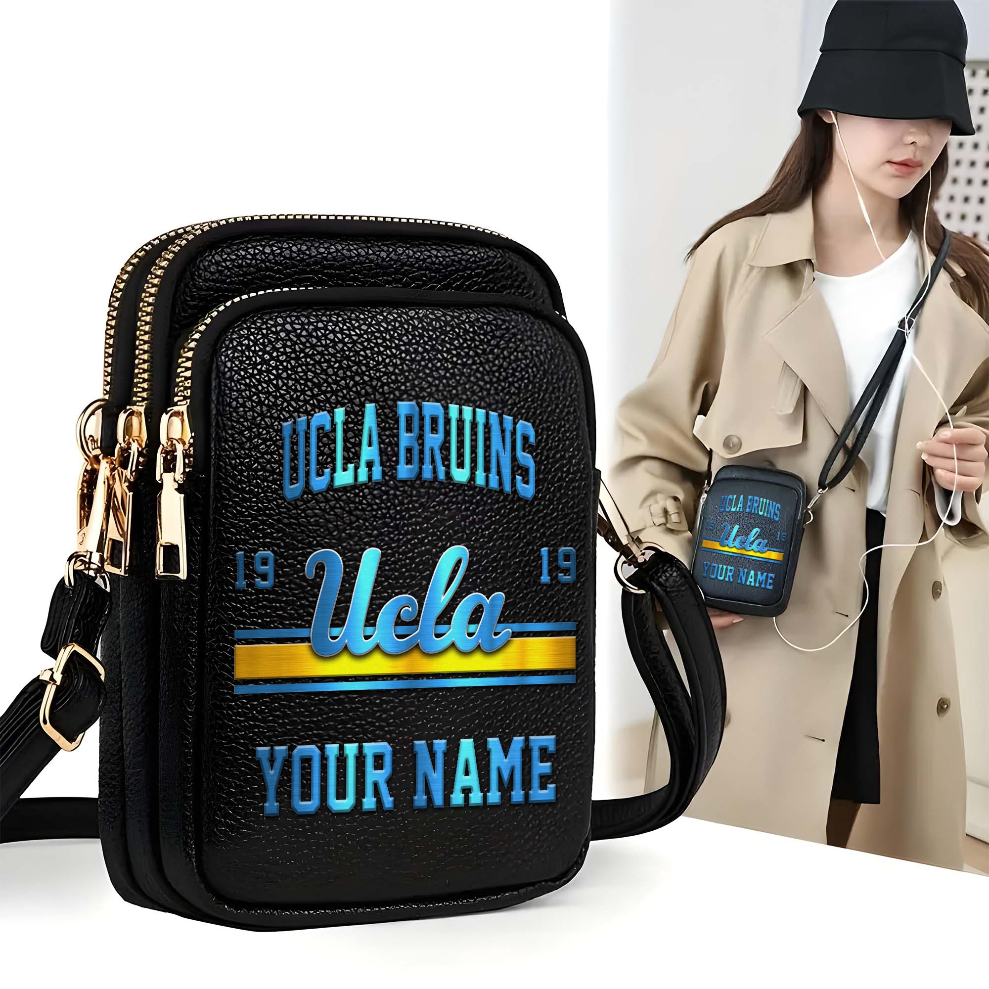 UCLA Bruins Customized Women's Mobile Phone Bag with Your Name, Leather Crossbody Bag, Fan Gifts EHIVM-0206714