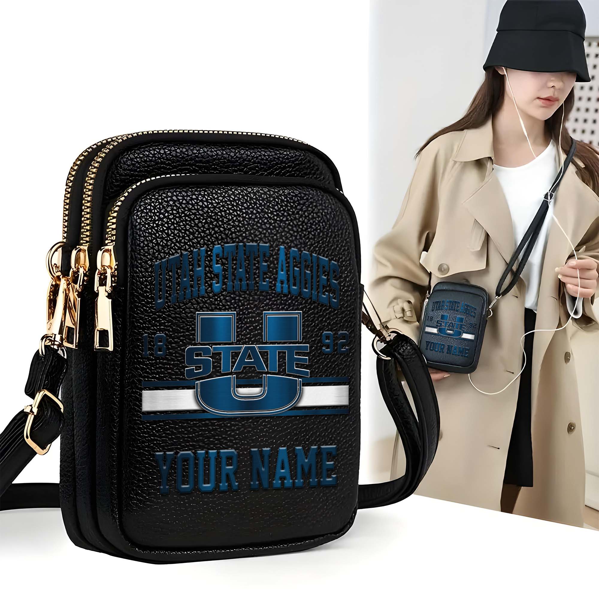 Utah State Aggies Customized Women's Mobile Phone Bag with Your Name, Leather Crossbody Bag, Fan Gifts EHIVM-0206714