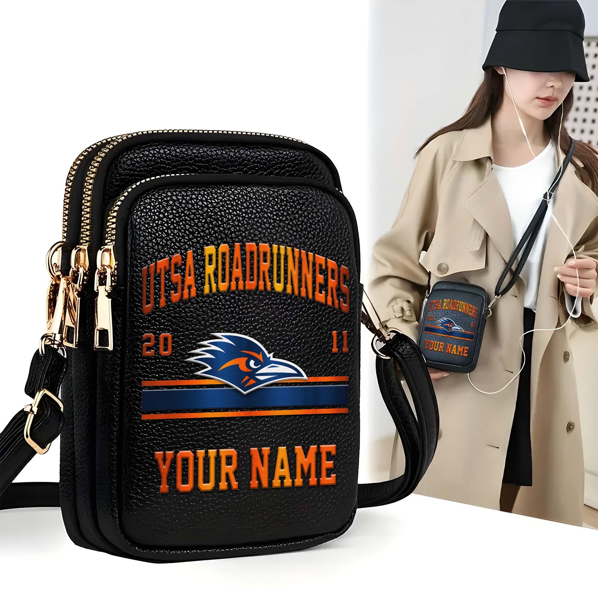 UTSA Roadrunners Customized Women's Mobile Phone Bag with Your Name, Leather Crossbody Bag, Fan Gifts EHIVM-0206714