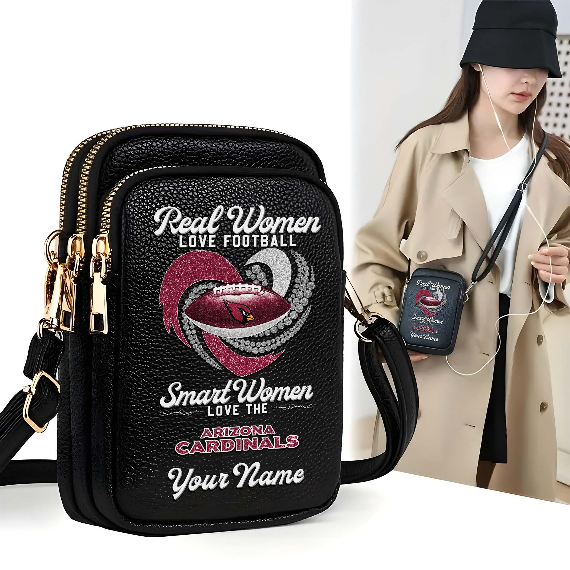 Arizona Cardinals Customized Women's Mobile Phone Bag with Your Name, Leather Crossbody Bag, Fan Gifts EHIVM-0210776