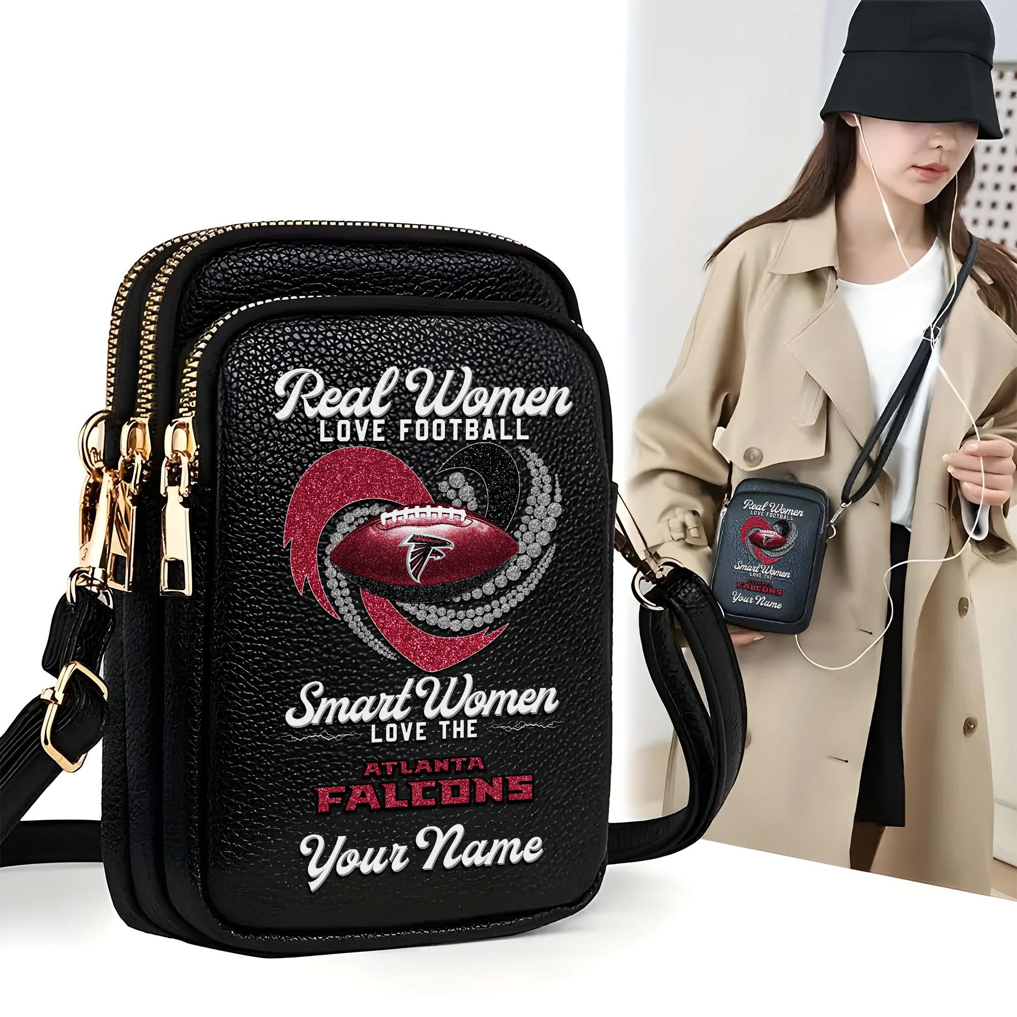 Atlanta Falcons Customized Women's Mobile Phone Bag with Your Name, Leather Crossbody Bag, Fan Gifts EHIVM-0210776