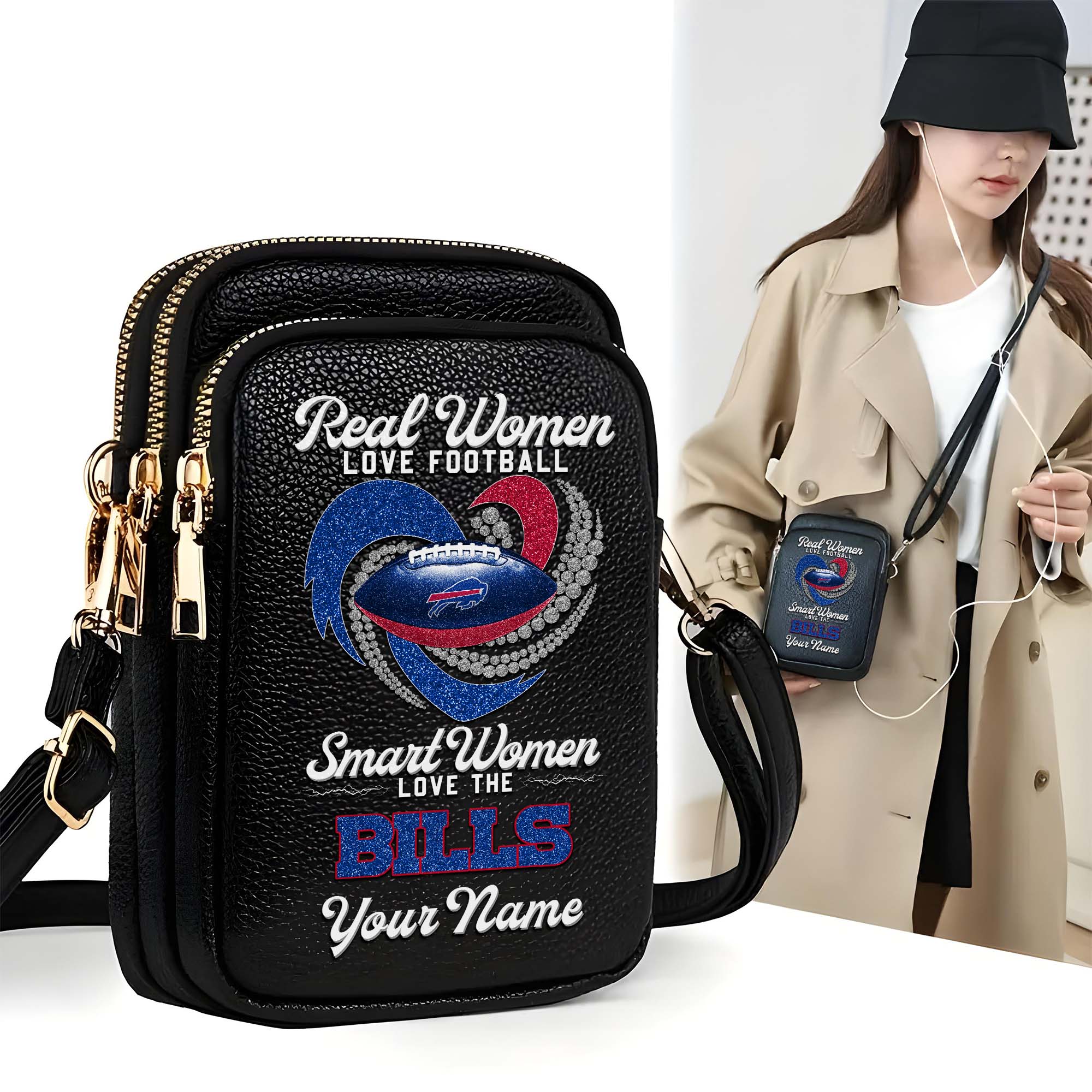 Buffalo Bills Customized Women's Mobile Phone Bag with Your Name, Leather Crossbody Bag, Fan Gifts EHIVM-0210776