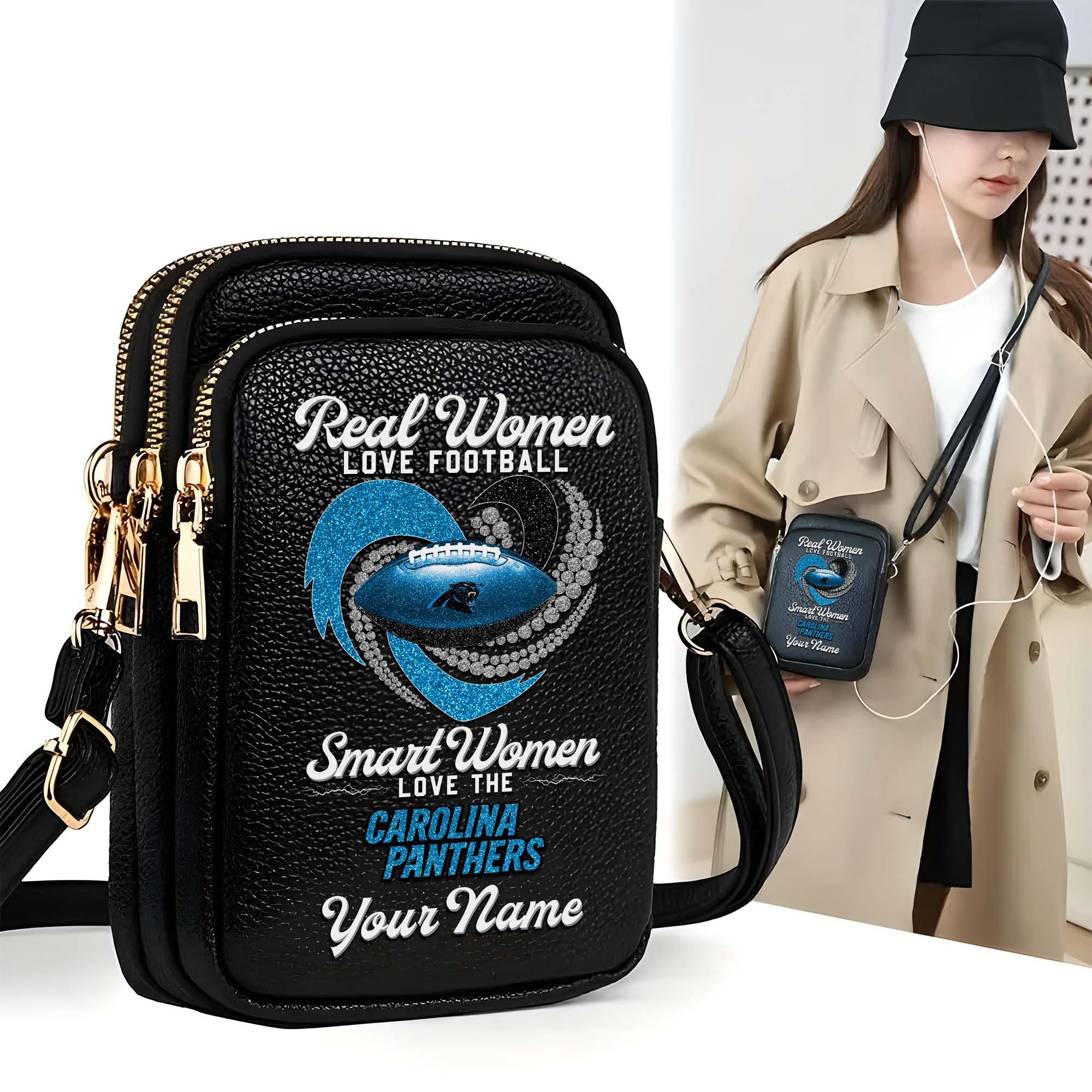 Carolina Panthers Customized Women's Mobile Phone Bag with Your Name, Leather Crossbody Bag, Fan Gifts EHIVM-0210776