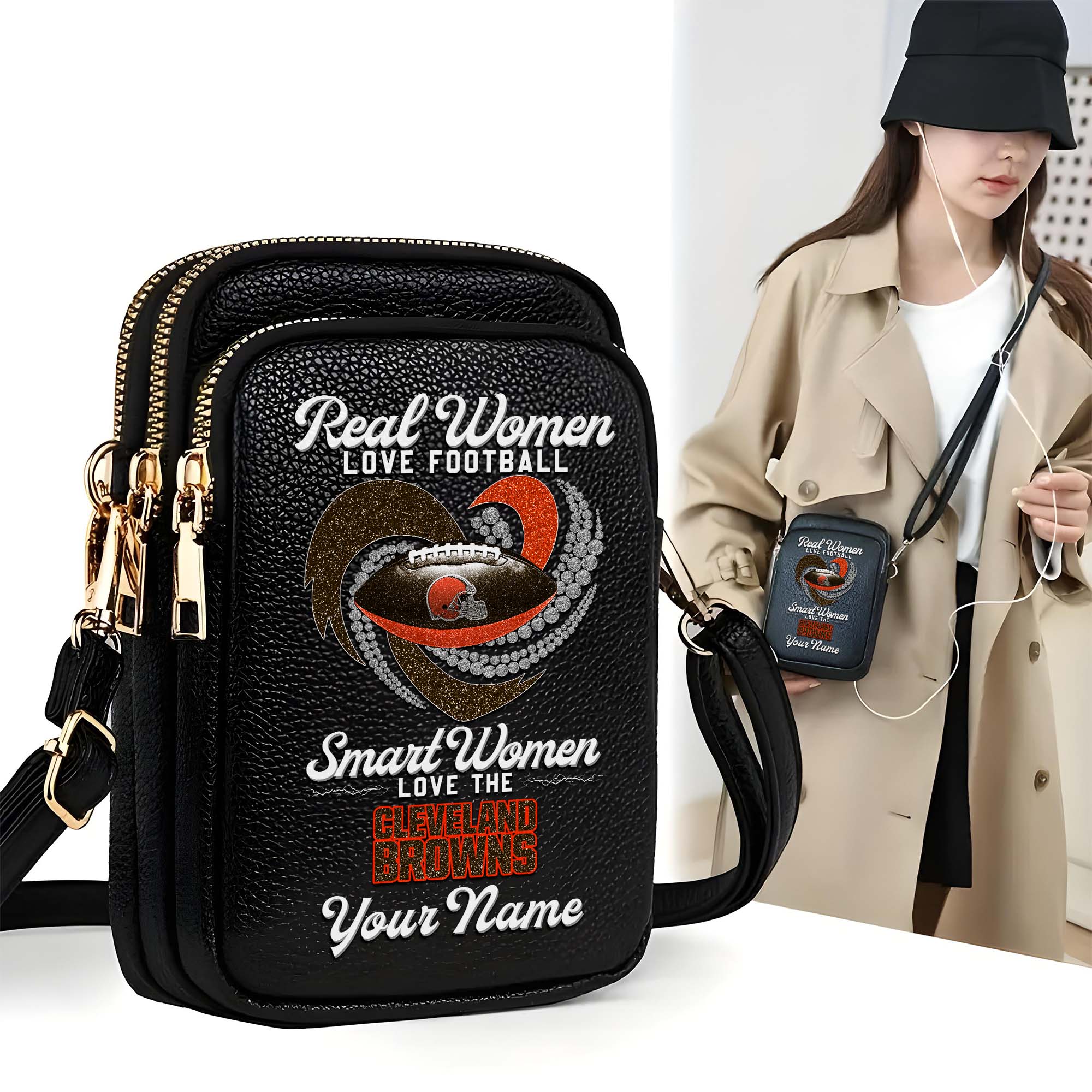 Cleveland Browns Customized Women's Mobile Phone Bag with Your Name, Leather Crossbody Bag, Fan Gifts EHIVM-0210776