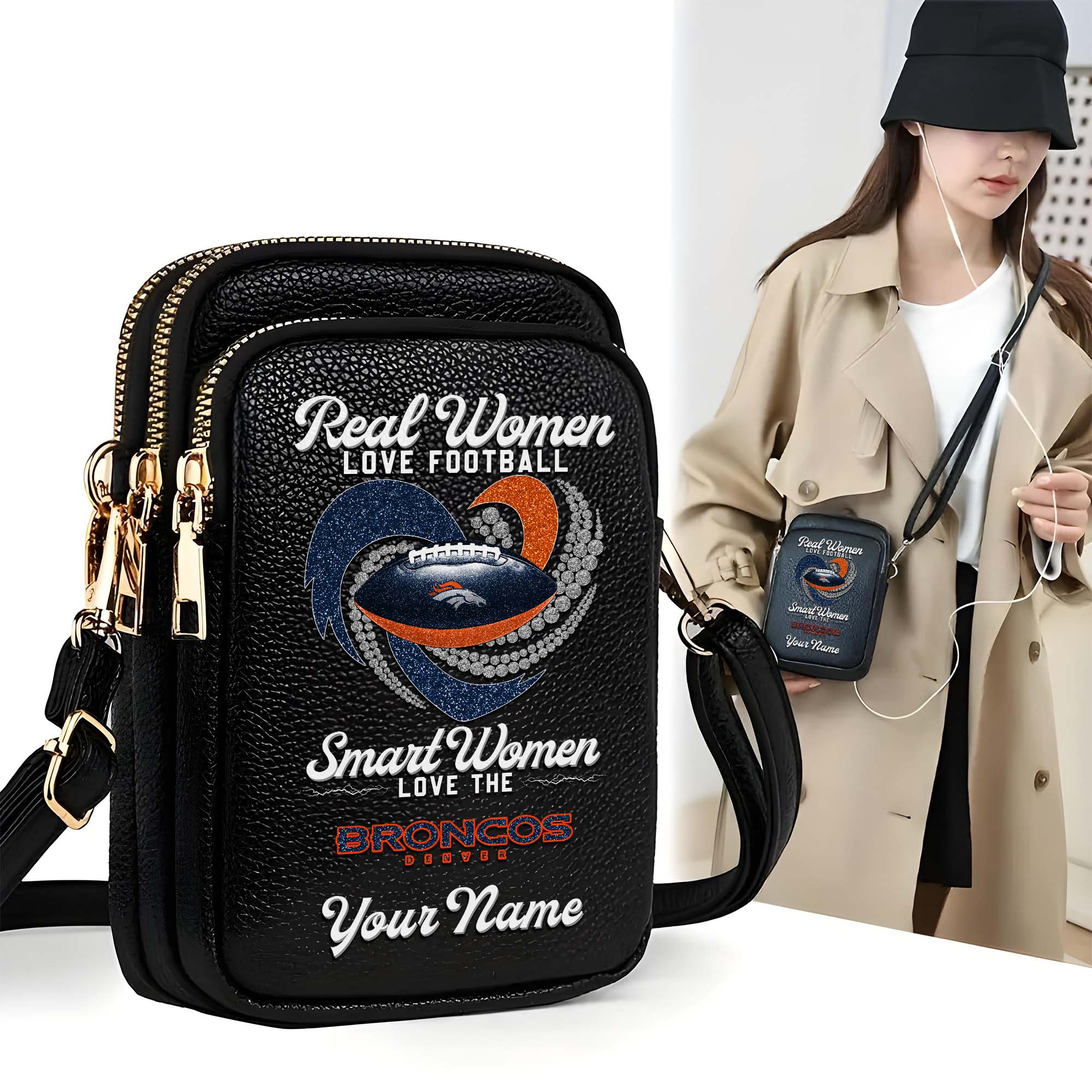 Denver Broncos Customized Women's Mobile Phone Bag with Your Name, Leather Crossbody Bag, Fan Gifts EHIVM-0210776