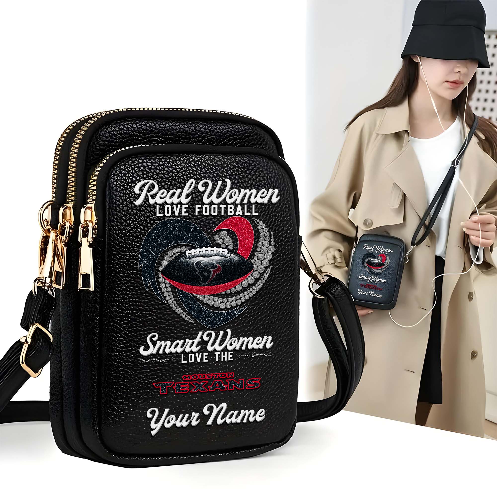 Houston Texans Customized Women's Mobile Phone Bag with Your Name, Leather Crossbody Bag, Fan Gifts EHIVM-0210776