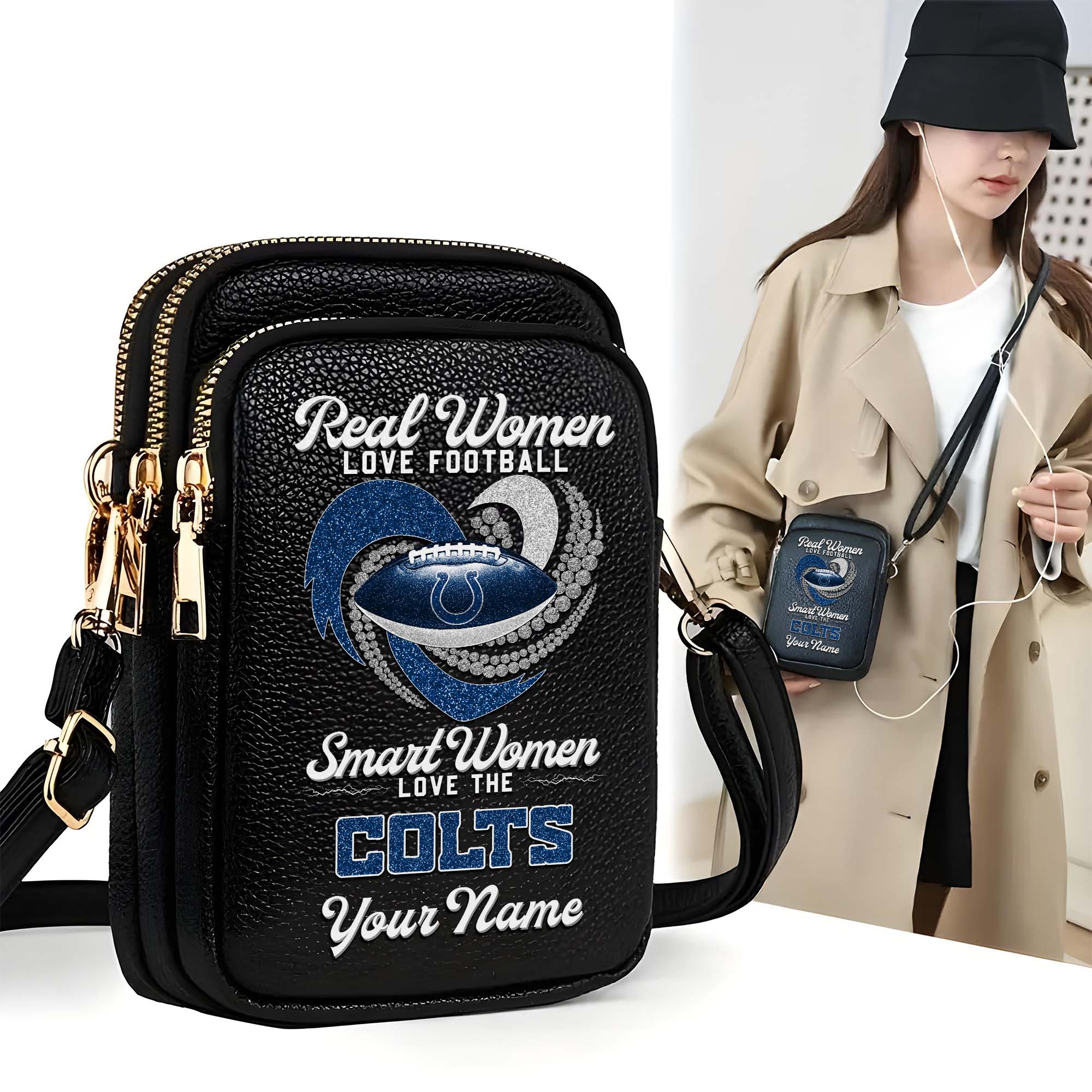 Indianapolis Colts Customized Women's Mobile Phone Bag with Your Name, Leather Crossbody Bag, Fan Gifts EHIVM-0210776