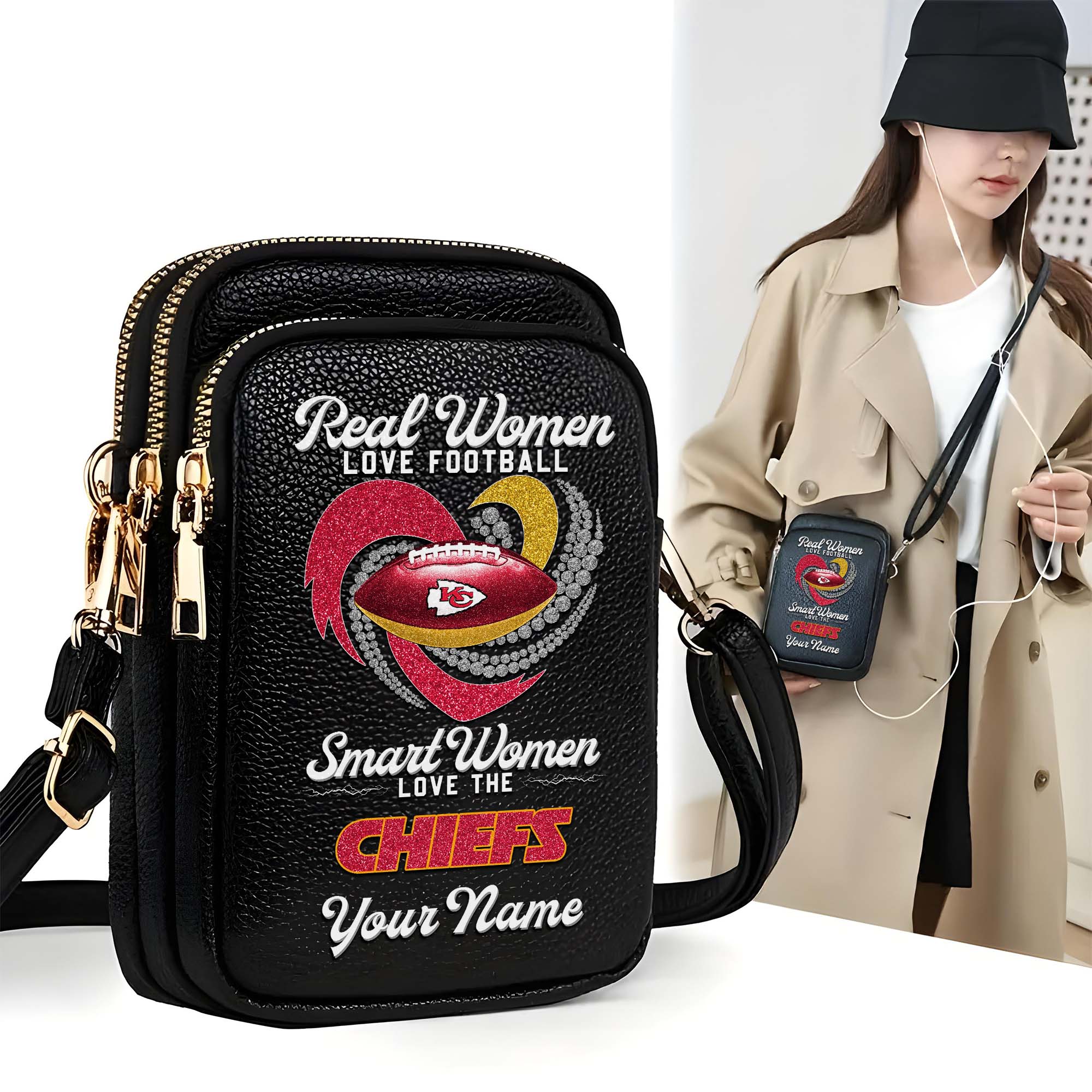 Kansas City Chiefs Customized Women's Mobile Phone Bag with Your Name, Leather Crossbody Bag, Fan Gifts EHIVM-0210776