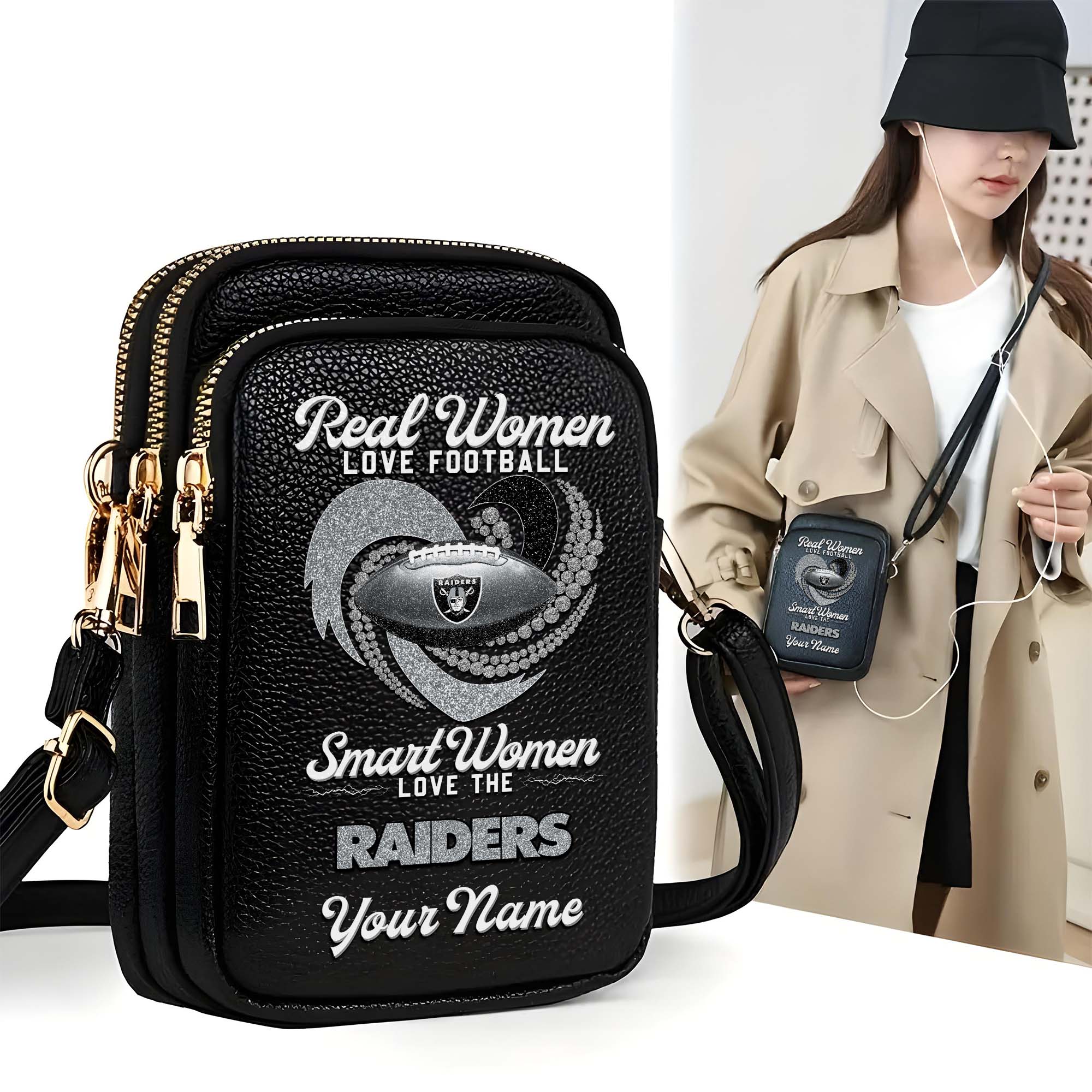 Las Vegas Raiders Customized Women's Mobile Phone Bag with Your Name, Leather Crossbody Bag, Fan Gifts EHIVM-0210776