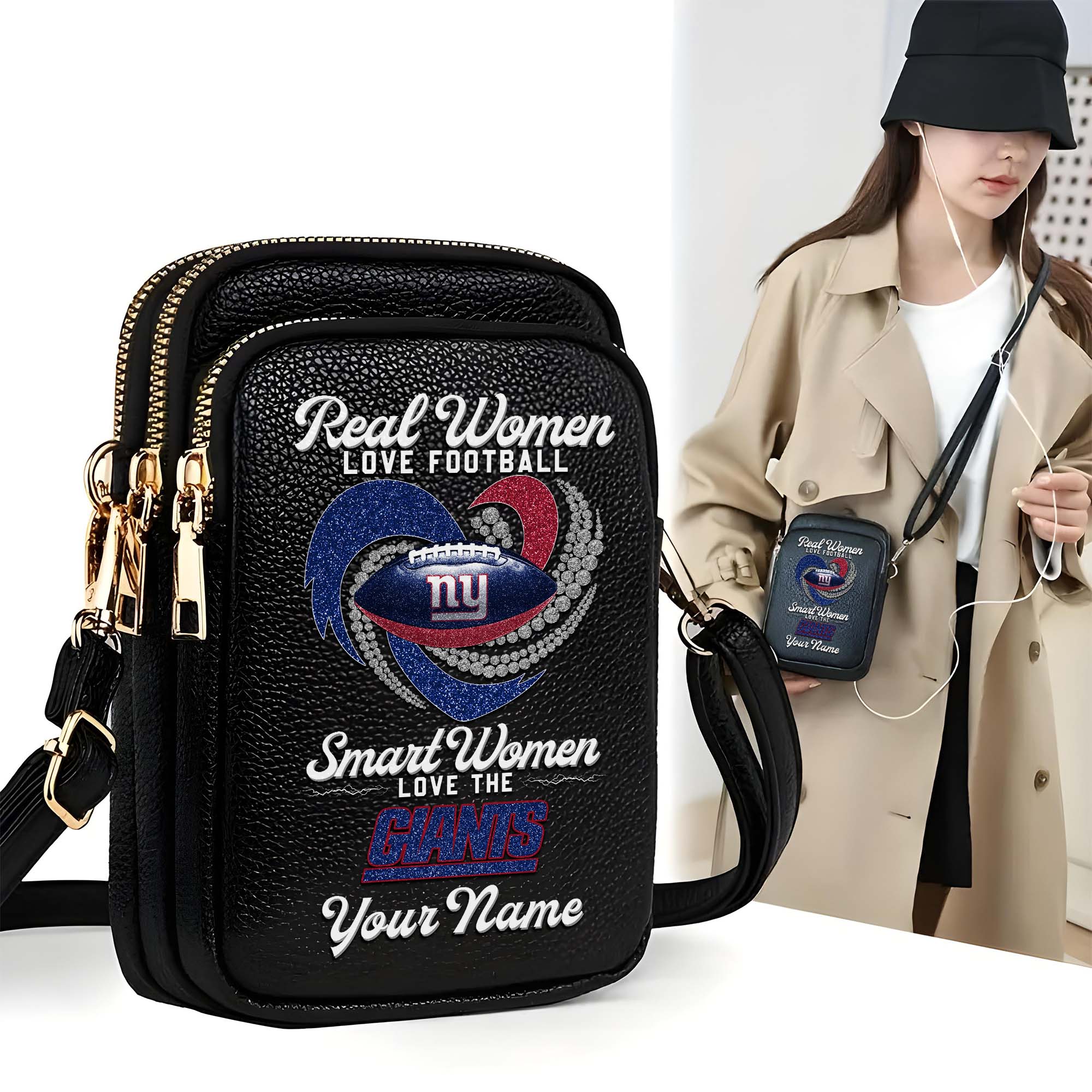 New York Giants Customized Women's Mobile Phone Bag with Your Name, Leather Crossbody Bag, Fan Gifts EHIVM-0210776