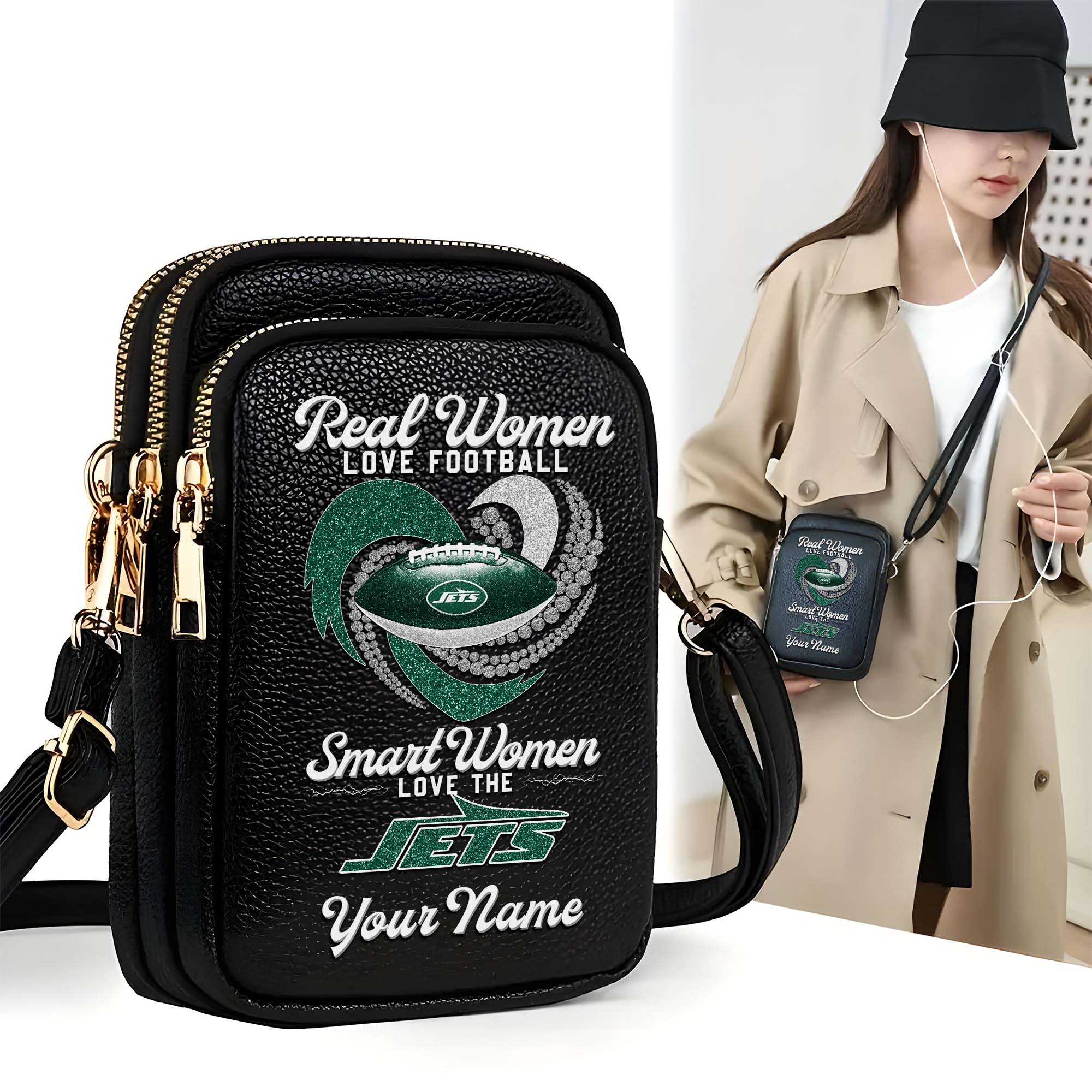 New York Jets Customized Women's Mobile Phone Bag with Your Name, Leather Crossbody Bag, Fan Gifts EHIVM-0210776