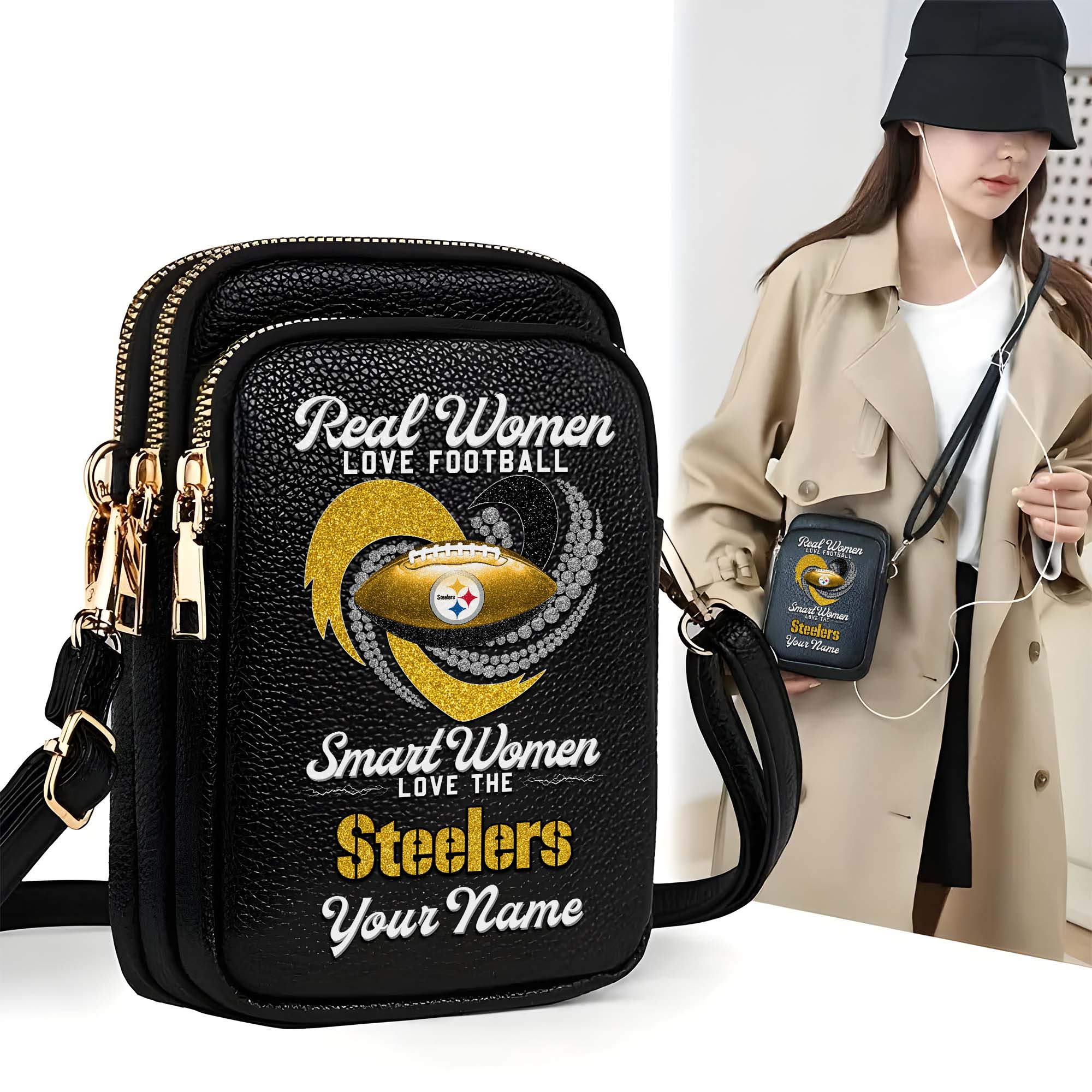 Pittsburgh Steelers Customized Women's Mobile Phone Bag with Your Name, Leather Crossbody Bag, Fan Gifts EHIVM-0210776