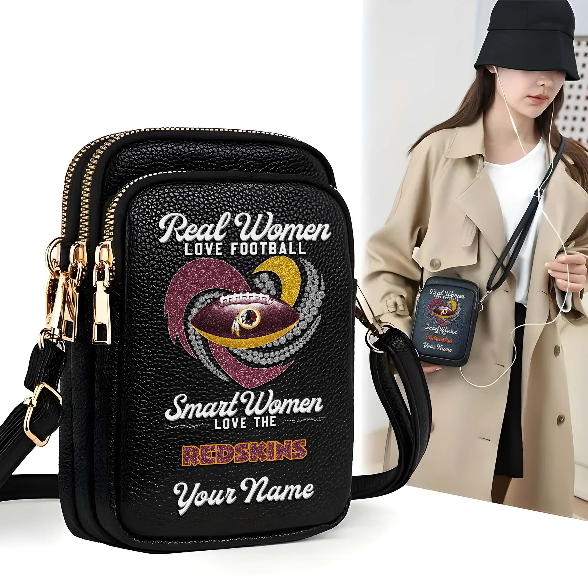 Washington Redskins Customized Women's Mobile Phone Bag with Your Name, Leather Crossbody Bag, Fan Gifts EHIVM-0210776
