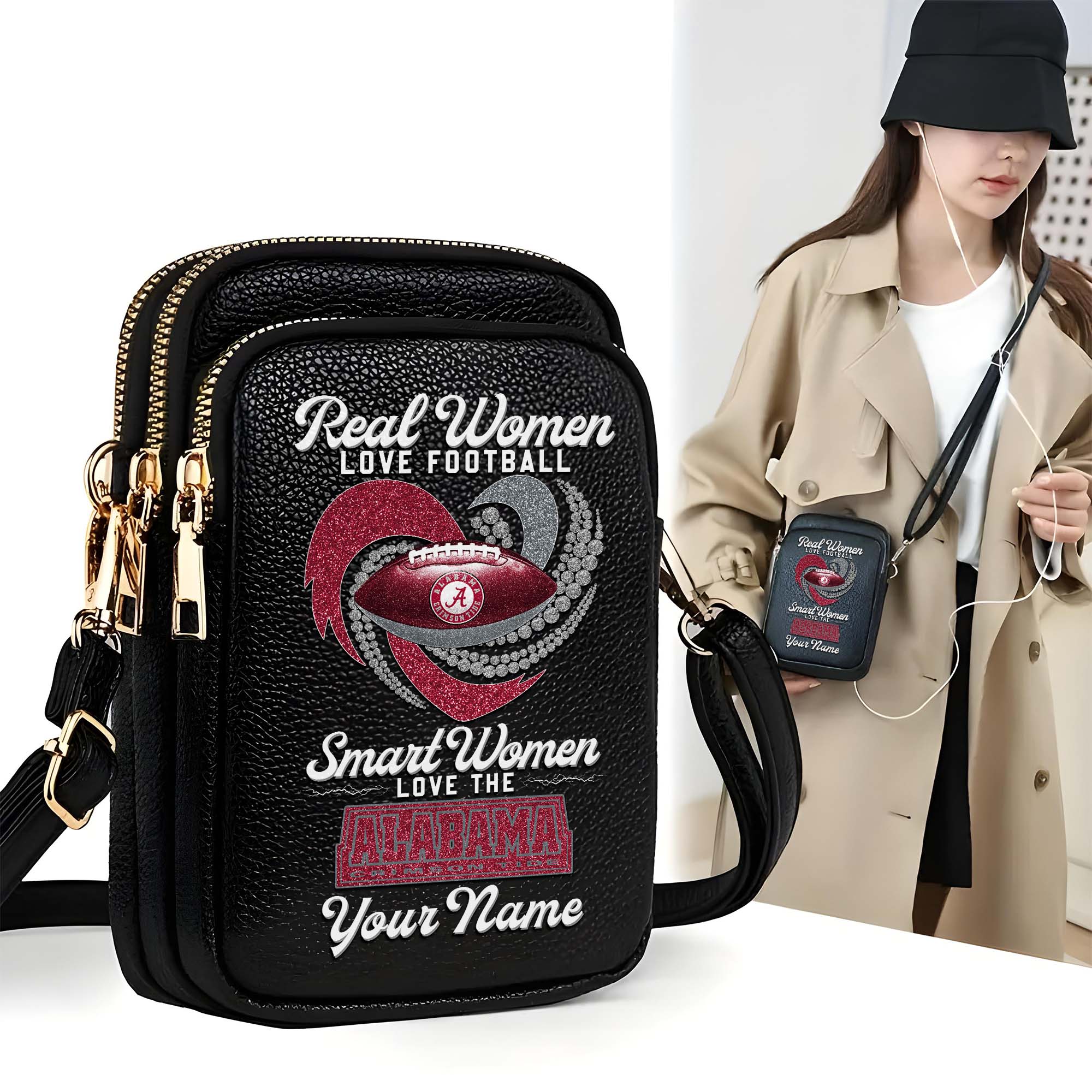 Alabama Crimson Tide Customized Women's Mobile Phone Bag with Your Name, Leather Crossbody Bag, Fan Gifts EHIVM-0212831
