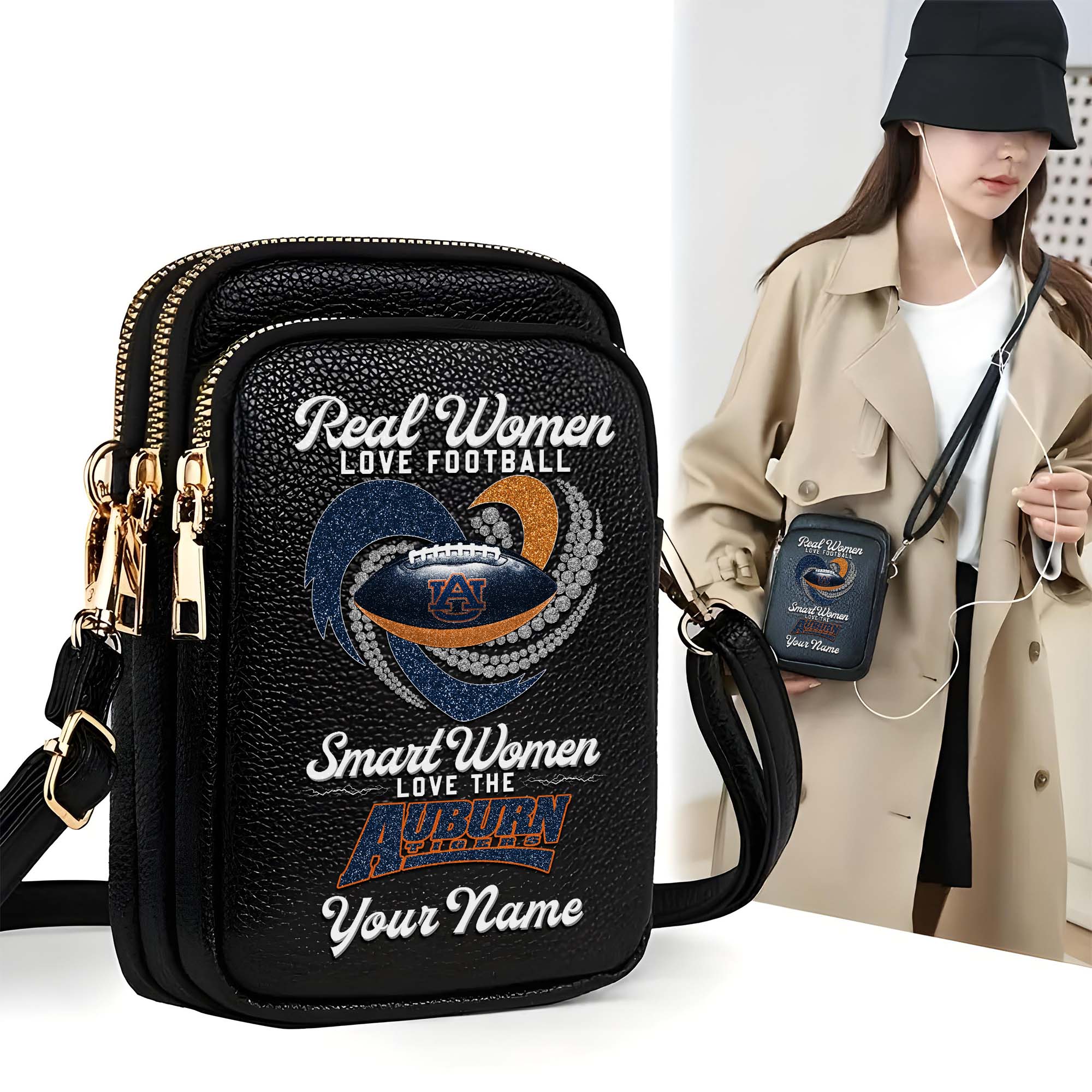 Auburn Tigers Customized Women's Mobile Phone Bag with Your Name, Leather Crossbody Bag, Fan Gifts EHIVM-0212831