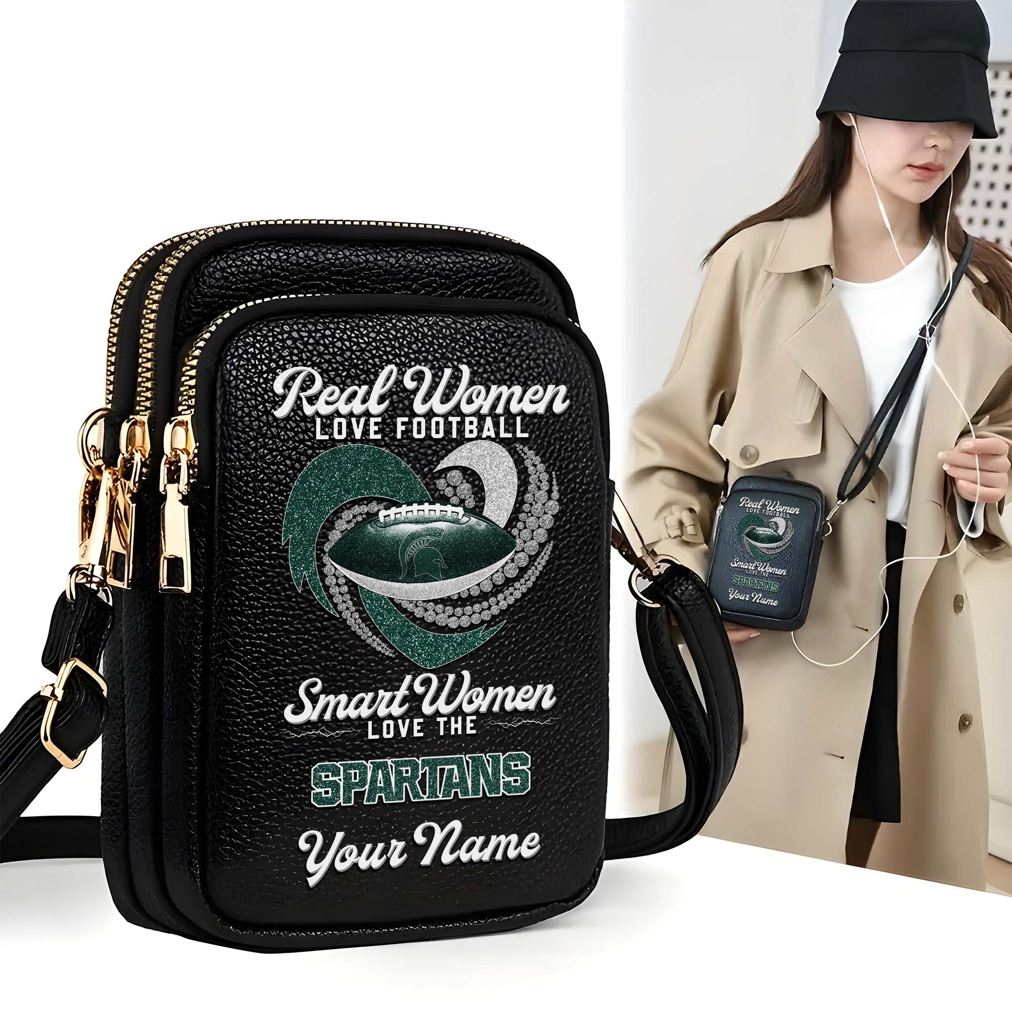 Michigan State Spartans Customized Women's Mobile Phone Bag with Your Name, Leather Crossbody Bag, Fan Gifts EHIVM-0212831