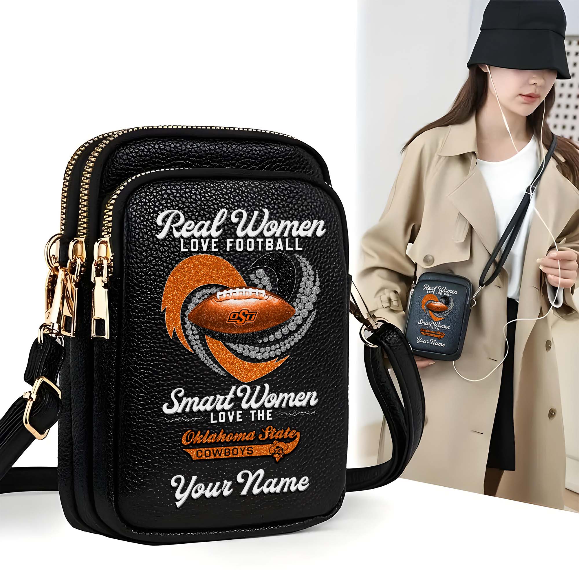 Oklahoma State Cowboys Customized Women's Mobile Phone Bag with Your Name, Leather Crossbody Bag, Fan Gifts EHIVM-0212831