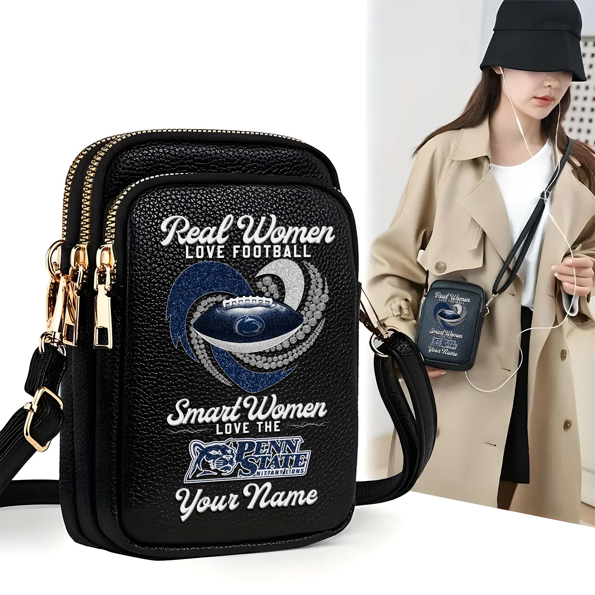 Penn State Nittany Lions Customized Women's Mobile Phone Bag with Your Name, Leather Crossbody Bag, Fan Gifts EHIVM-0212831