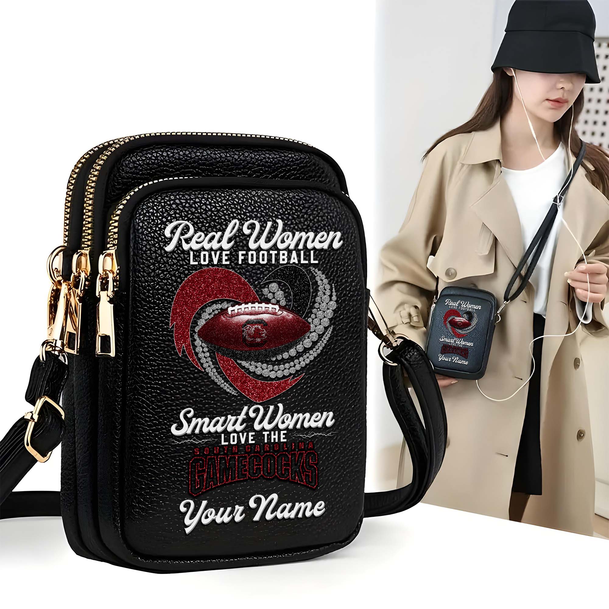 South Carolina Gamecocks Customized Women's Mobile Phone Bag with Your Name, Leather Crossbody Bag, Fan Gifts EHIVM-0212831