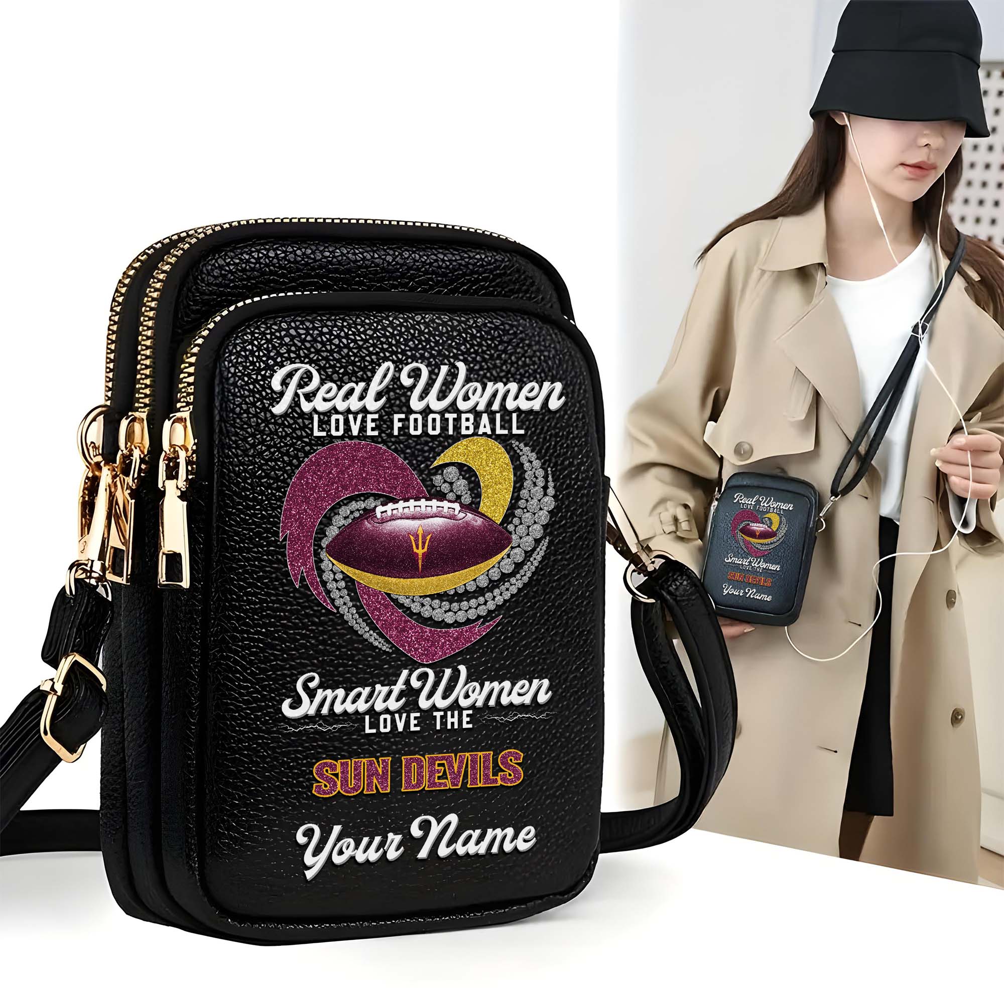 Arizona State Sun Devils Customized Women's Mobile Phone Bag with Your Name, Leather Crossbody Bag, Fan Gifts EHIVM-0212831