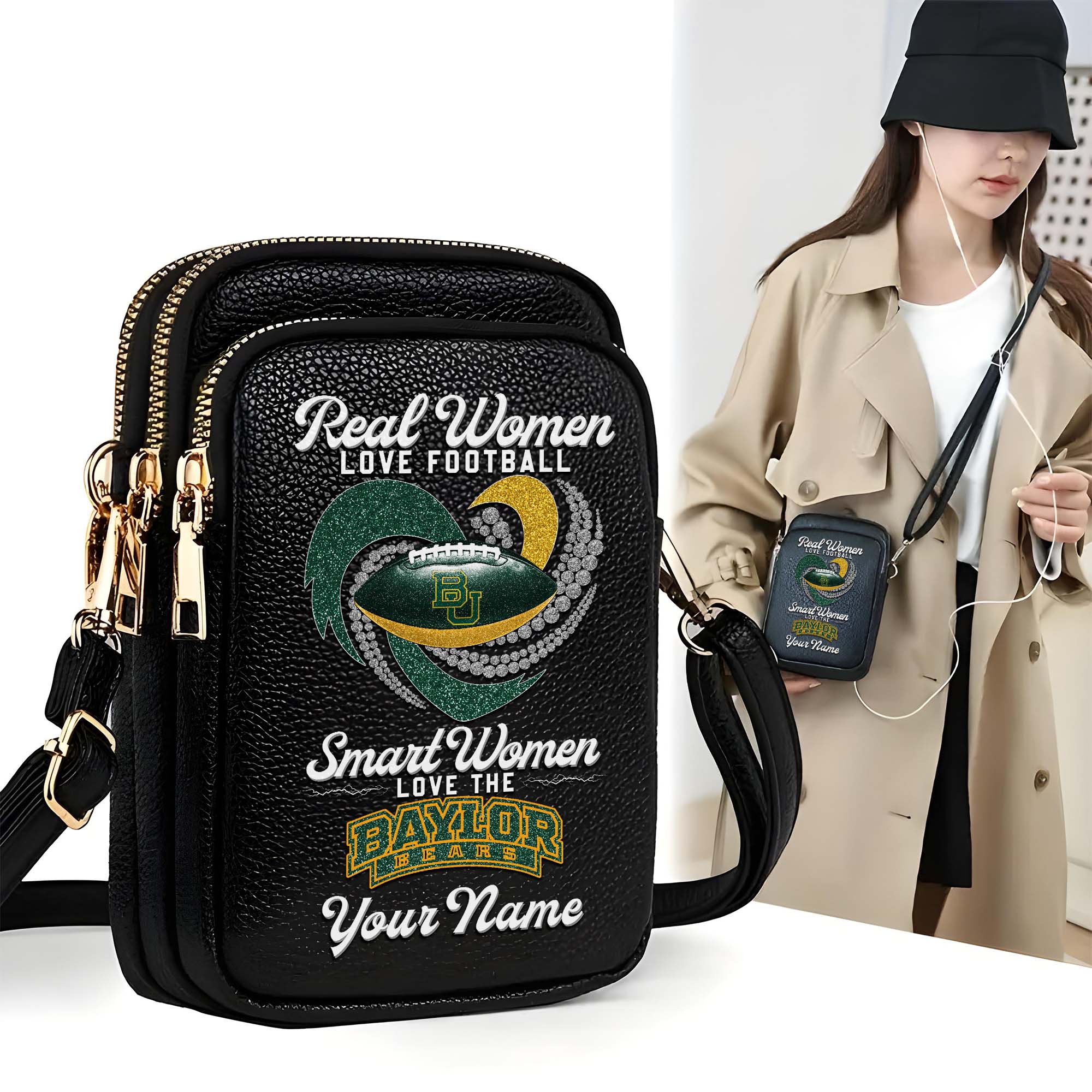 Baylor Bears Customized Women's Mobile Phone Bag with Your Name, Leather Crossbody Bag, Fan Gifts EHIVM-0212831