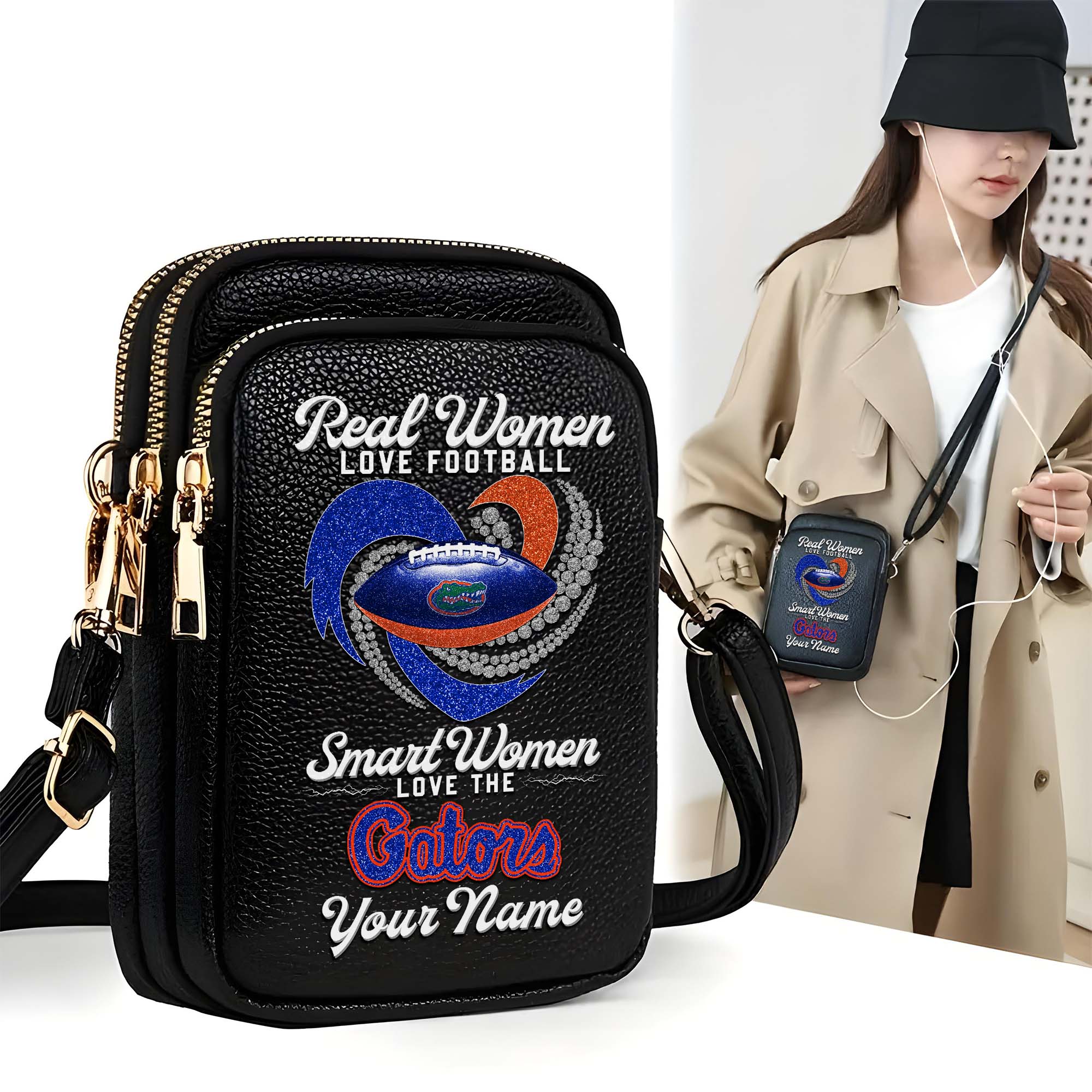 Florida Gators Customized Women's Mobile Phone Bag with Your Name, Leather Crossbody Bag, Fan Gifts EHIVM-0212831