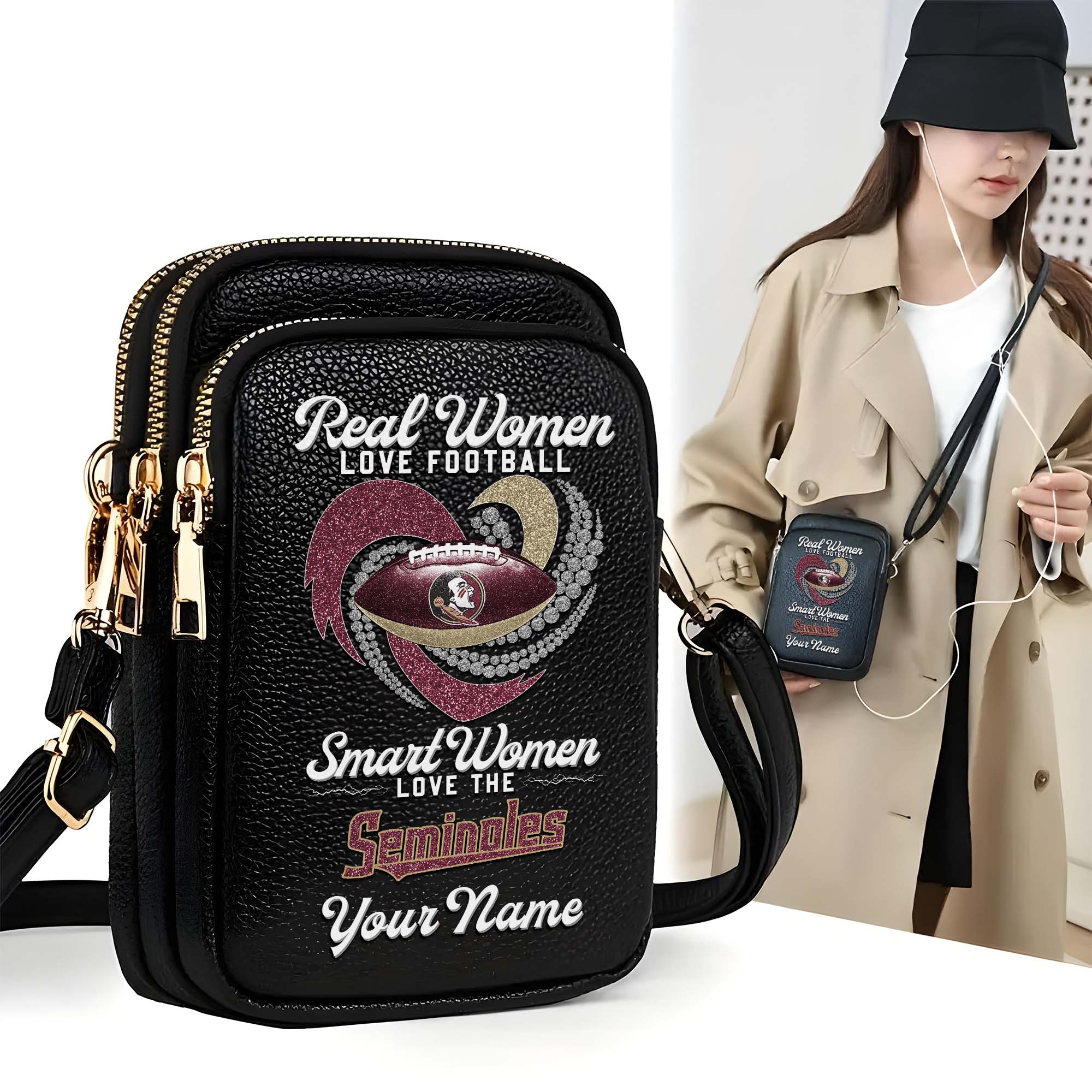 Florida State Seminoles Customized Women's Mobile Phone Bag with Your Name, Leather Crossbody Bag, Fan Gifts EHIVM-0212831
