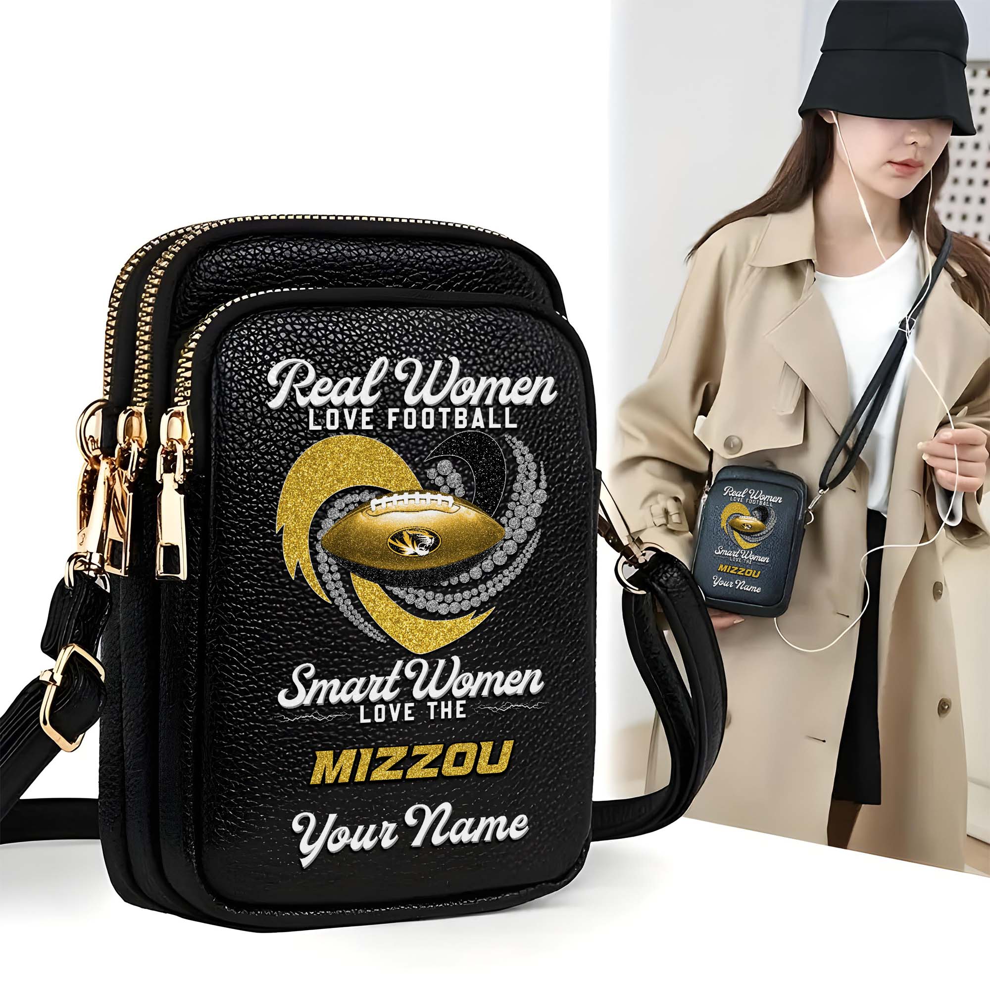 Missouri Tigers Customized Women's Mobile Phone Bag with Your Name, Leather Crossbody Bag, Fan Gifts EHIVM-0212831