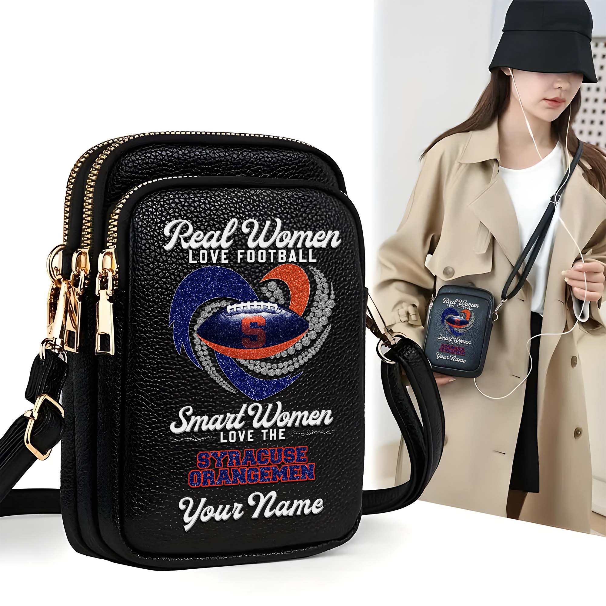 Syracuse Orange Customized Women's Mobile Phone Bag with Your Name, Leather Crossbody Bag, Fan Gifts EHIVM-0212831