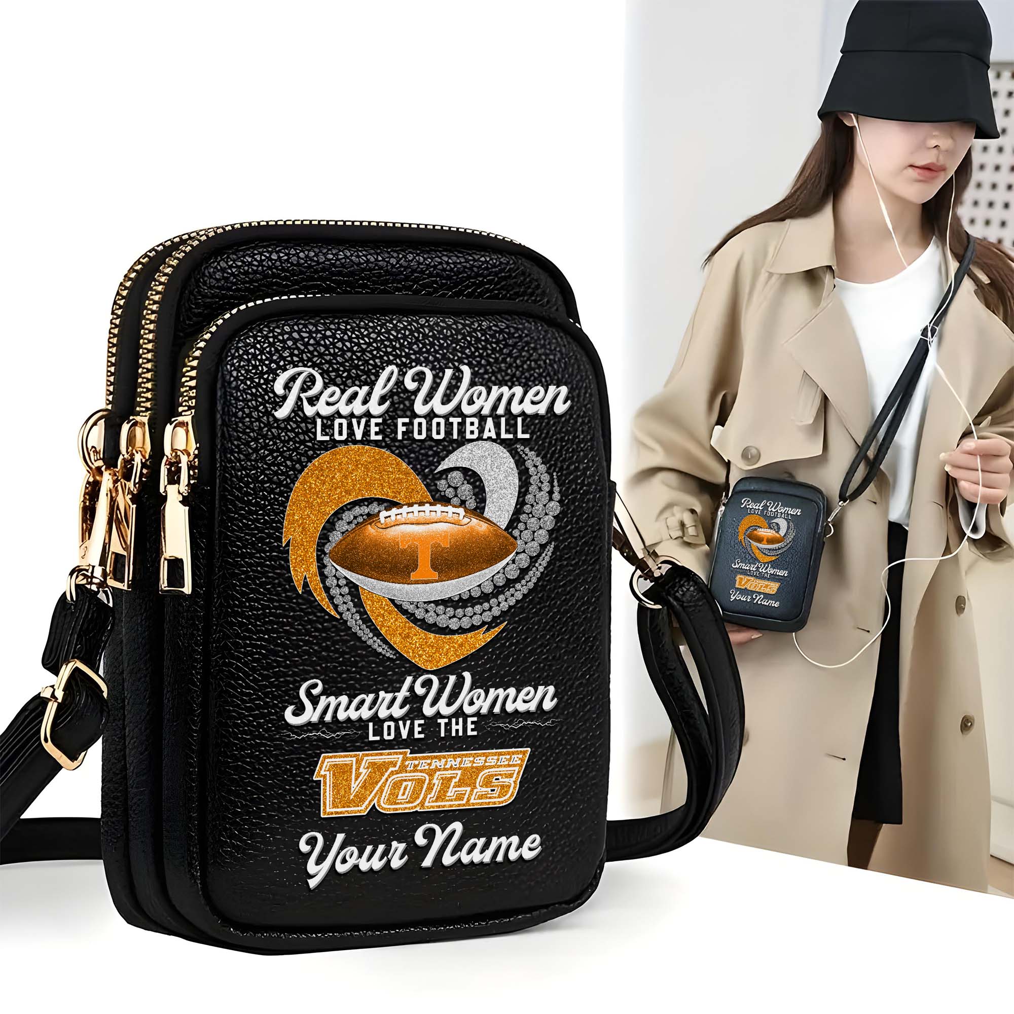 Tennessee Volunteers Customized Women's Mobile Phone Bag with Your Name, Leather Crossbody Bag, Fan Gifts EHIVM-0212831