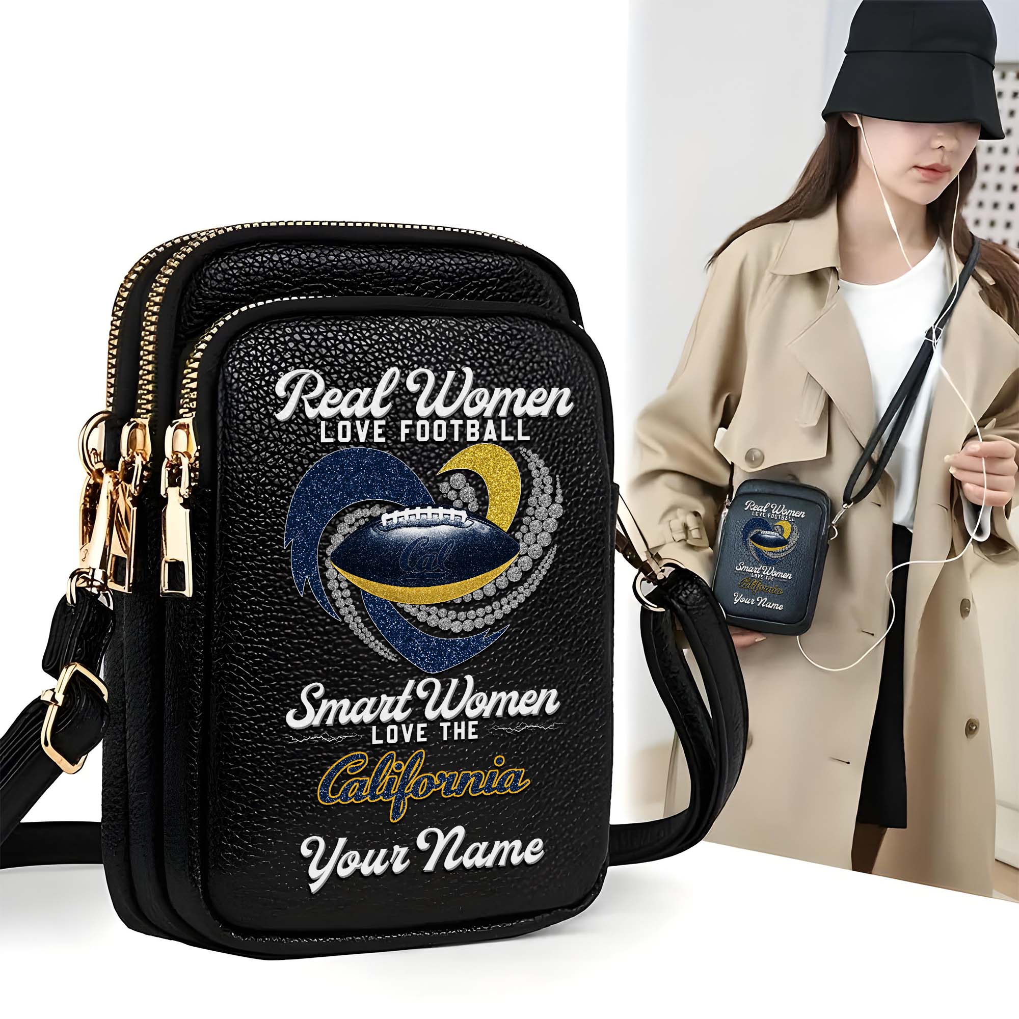 California Golden Bears Customized Women's Mobile Phone Bag with Your Name, Leather Crossbody Bag, Fan Gifts EHIVM-0212831
