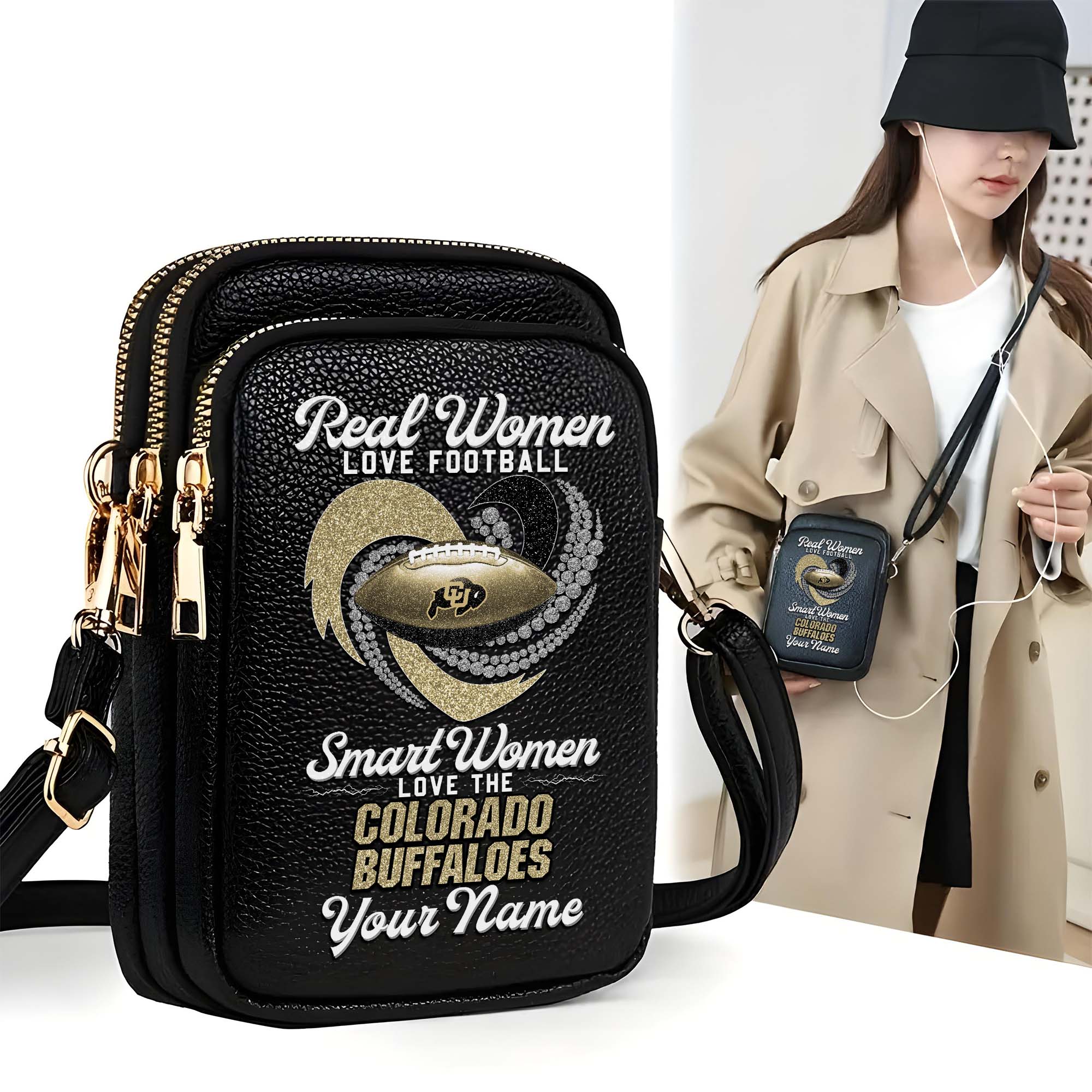 Colorado Buffaloes Customized Women's Mobile Phone Bag with Your Name, Leather Crossbody Bag, Fan Gifts EHIVM-0212831
