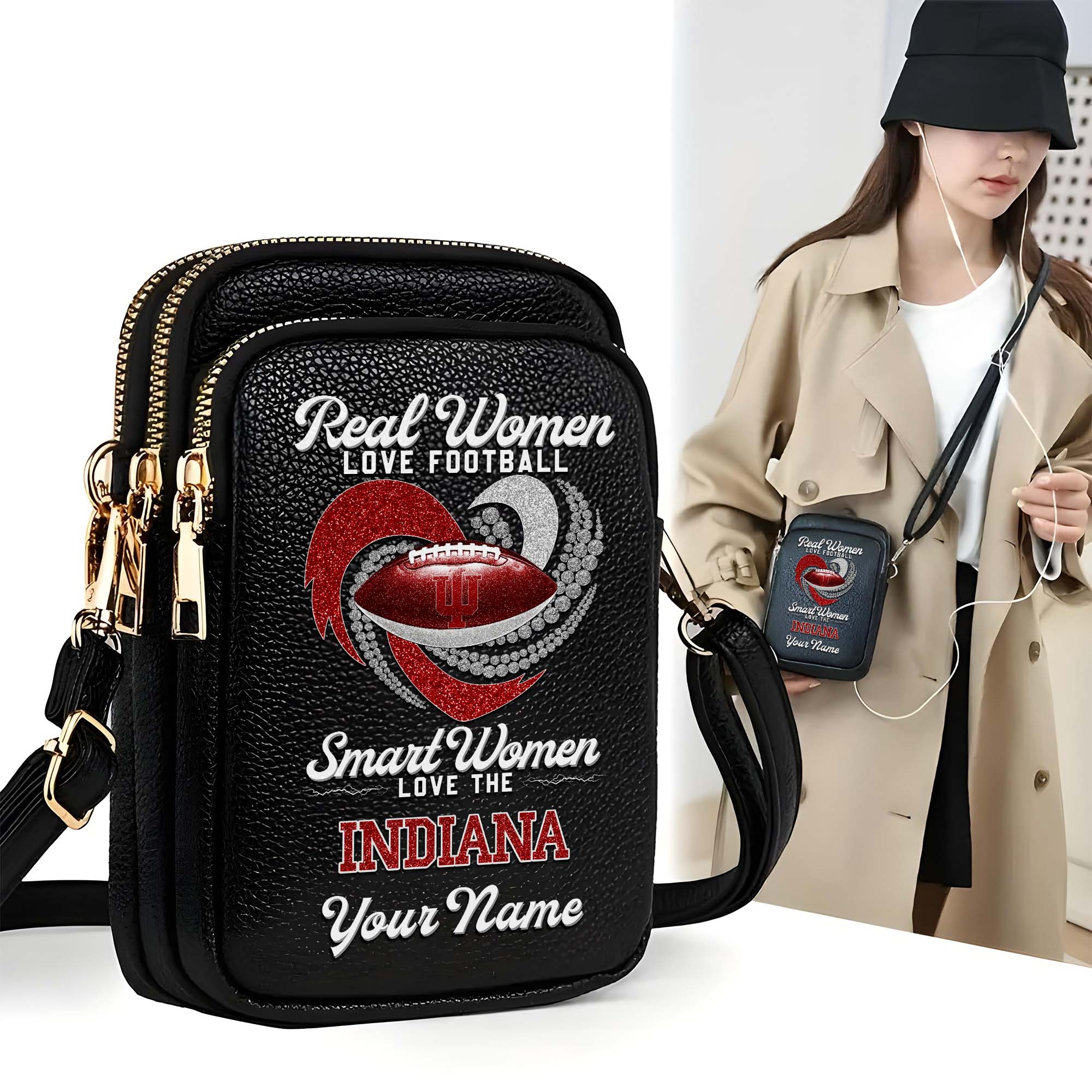 Indiana Hoosiers Customized Women's Mobile Phone Bag with Your Name, Leather Crossbody Bag, Fan Gifts EHIVM-0212831