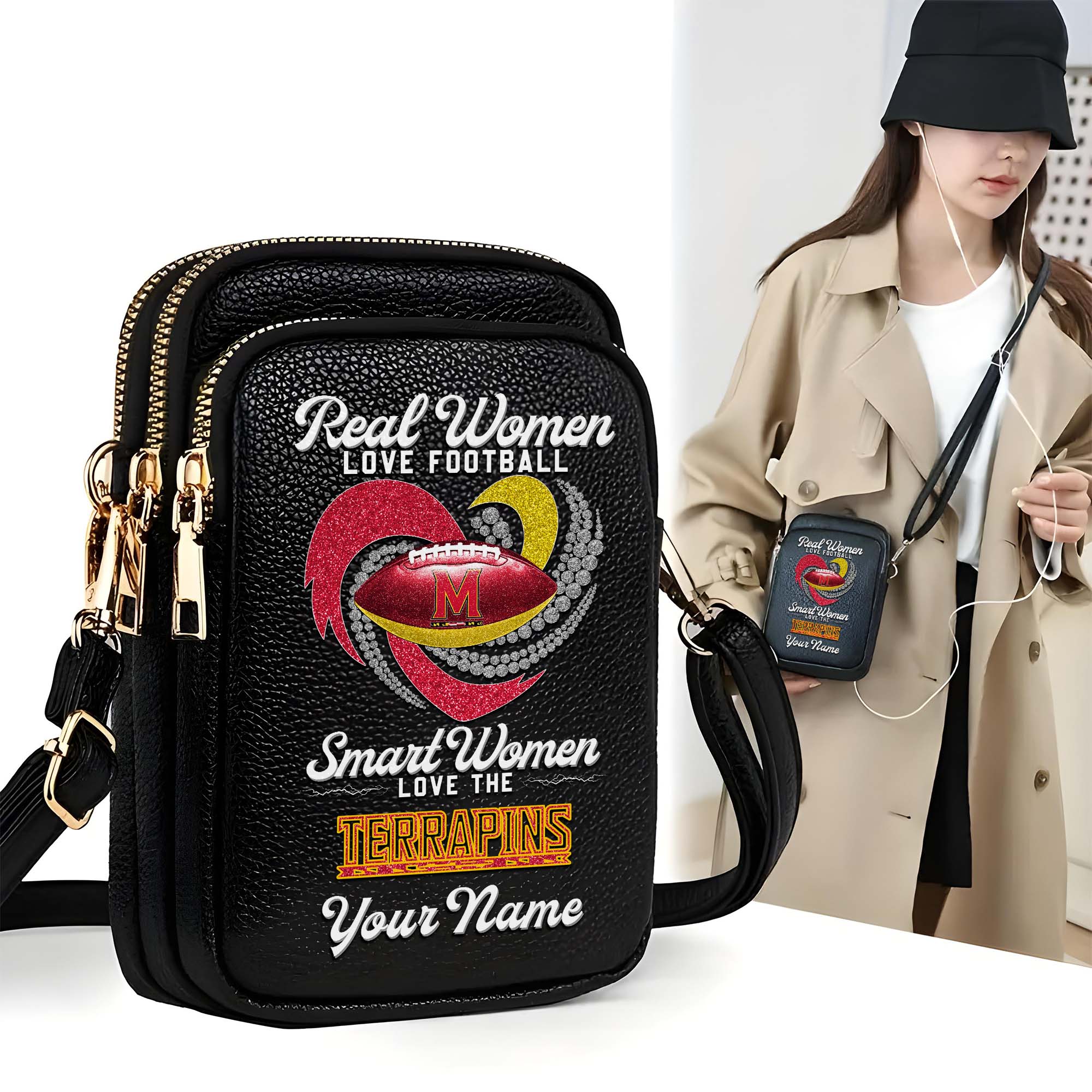 Maryland Terrapins Customized Women's Mobile Phone Bag with Your Name, Leather Crossbody Bag, Fan Gifts EHIVM-0212831