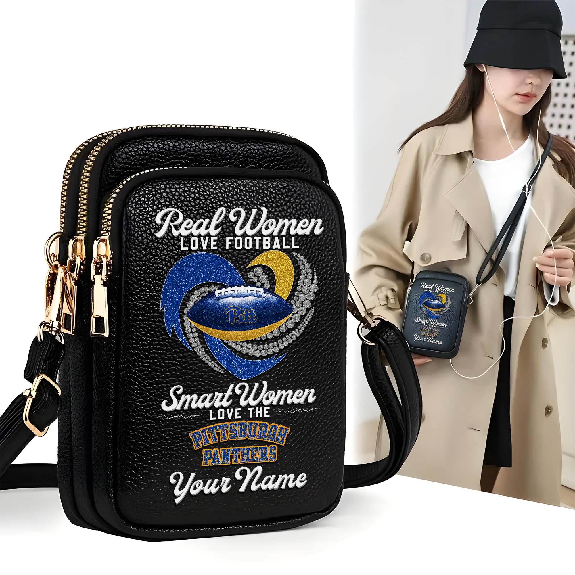 Pittsburgh Panthers Customized Women's Mobile Phone Bag with Your Name, Leather Crossbody Bag, Fan Gifts EHIVM-0212831