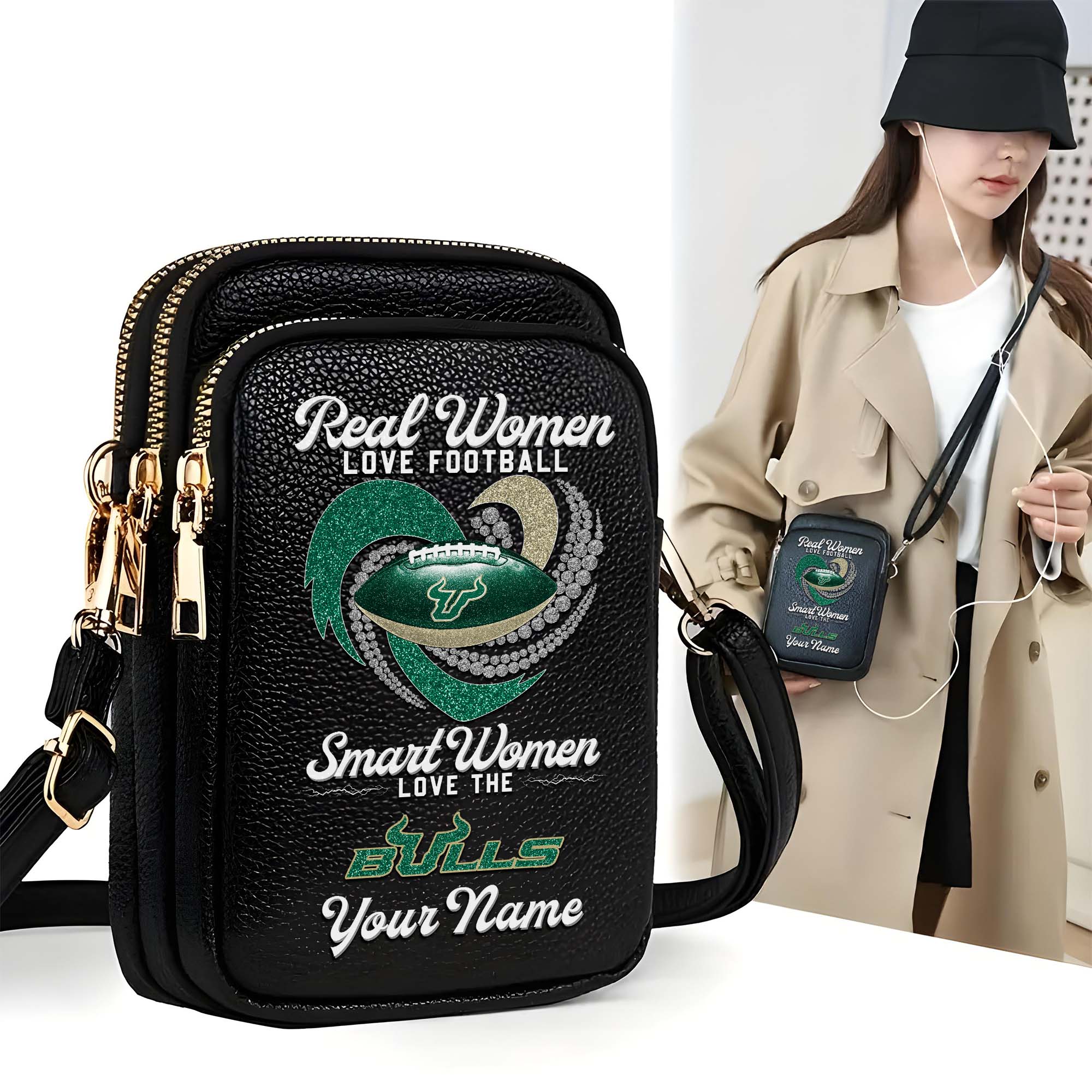 South Florida Bulls Customized Women's Mobile Phone Bag with Your Name, Leather Crossbody Bag, Fan Gifts EHIVM-0212831