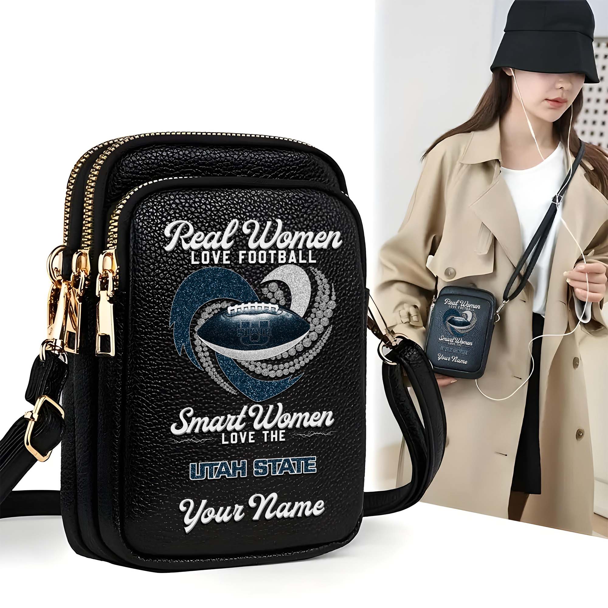 Utah State Aggies Customized Women's Mobile Phone Bag with Your Name, Leather Crossbody Bag, Fan Gifts EHIVM-0212831