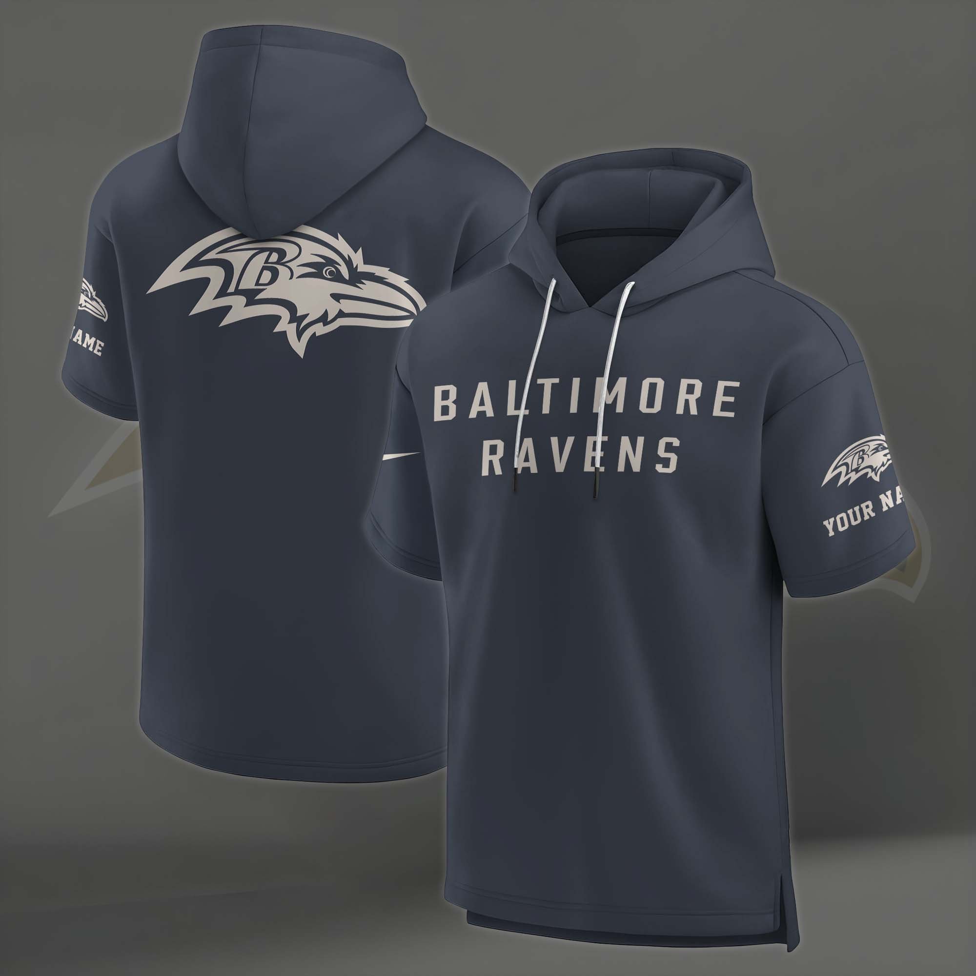 Alternative view of Baltimore Ravens Elements Future Ground Lettering Short Sleeve Pullover Hoodie Custom Name, Gifts For Football Lovers EHIVM-03051158